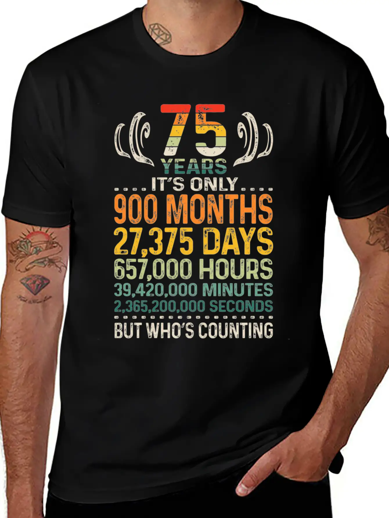 75 Years 900 Months 27375 Days Who's Counting 75th Classic Crew Neck Graphic Tee – Everyday Minimal Look