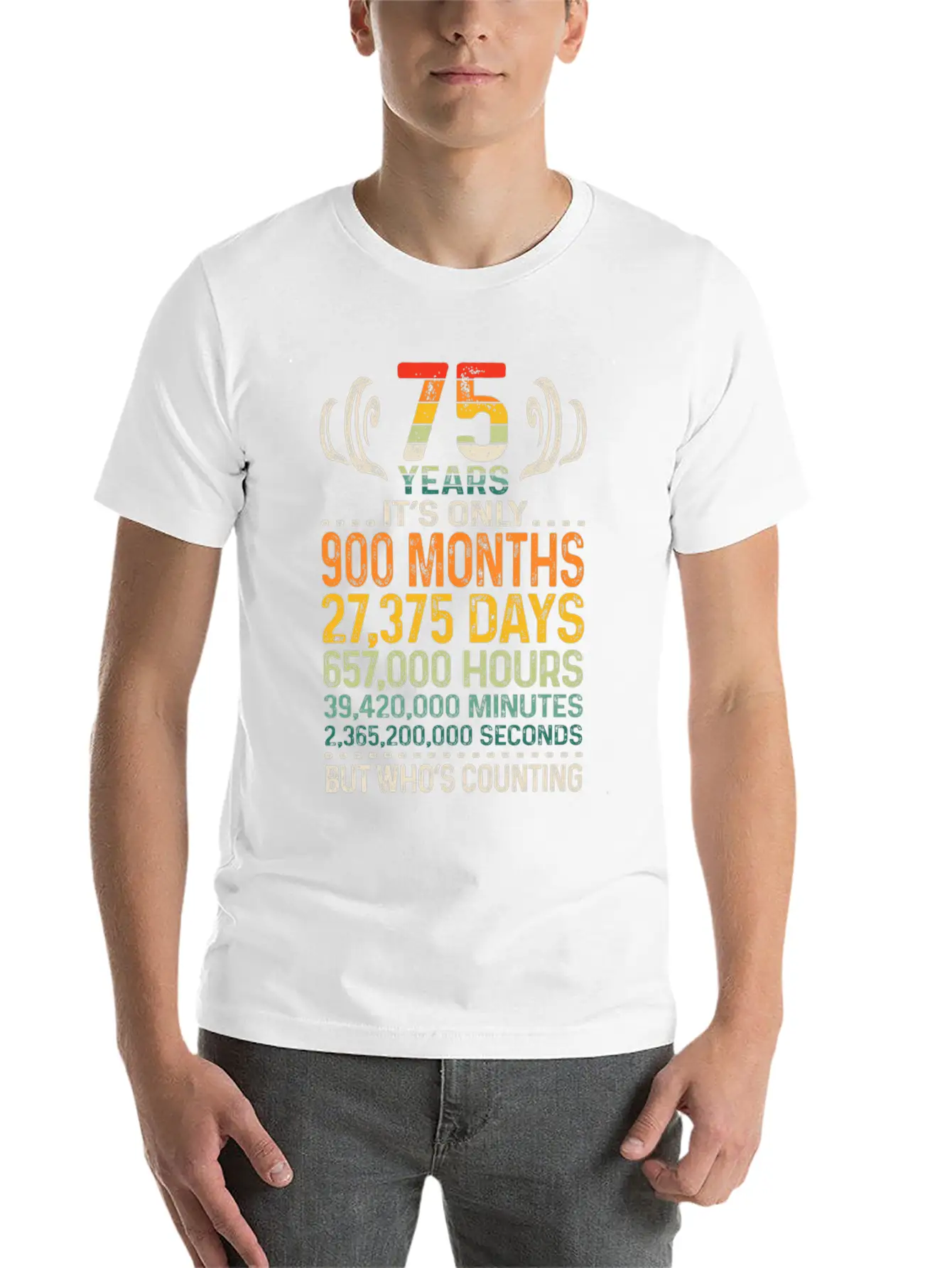 75 Years 900 Months 27375 Days Who's Counting 75th Classic Crew Neck Graphic Tee – Everyday Minimal Look