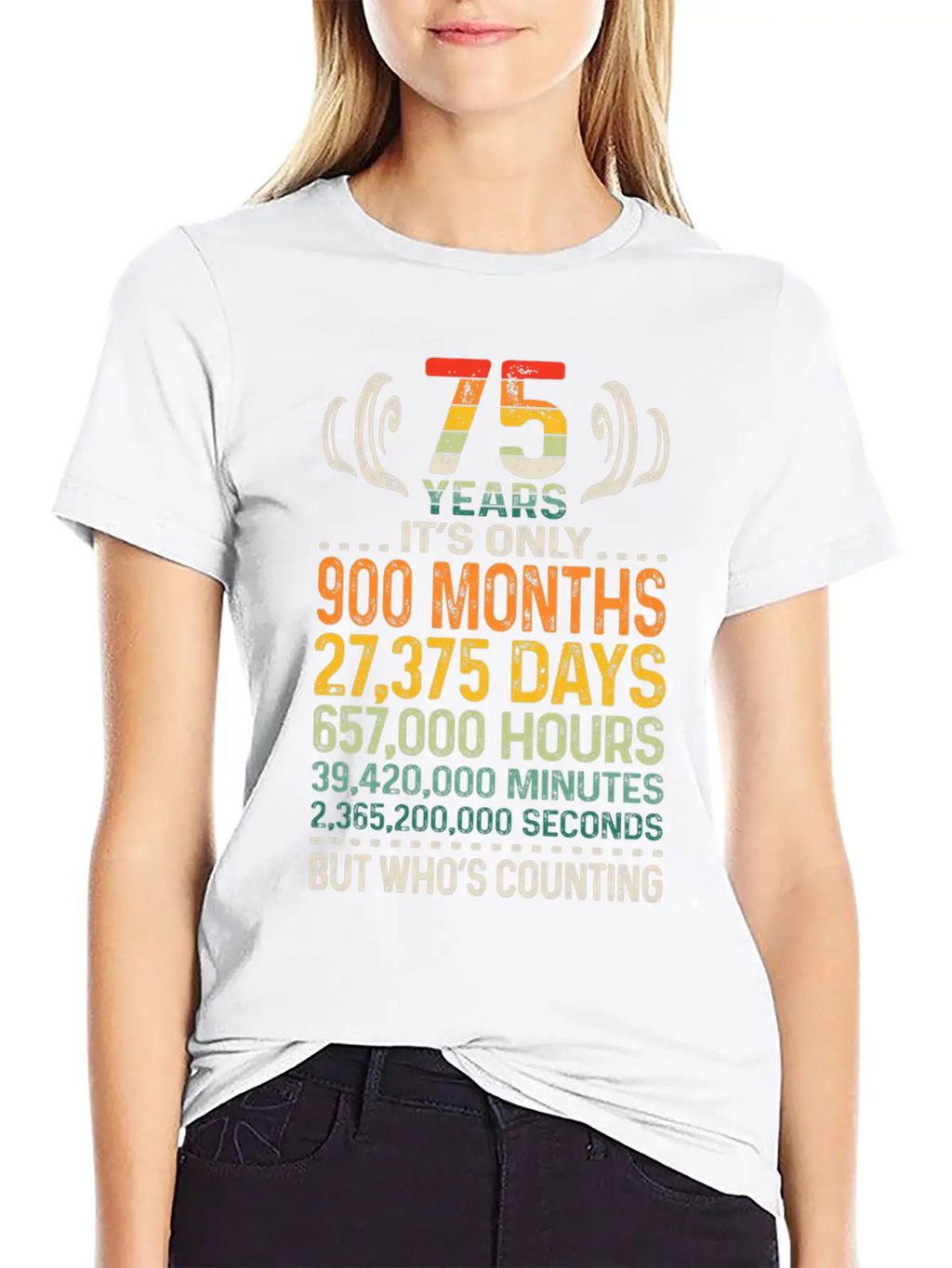 75 Years 900 Months 27375 Days Who's Counting 75th Classic Crew Neck Graphic Tee – Everyday Minimal Look