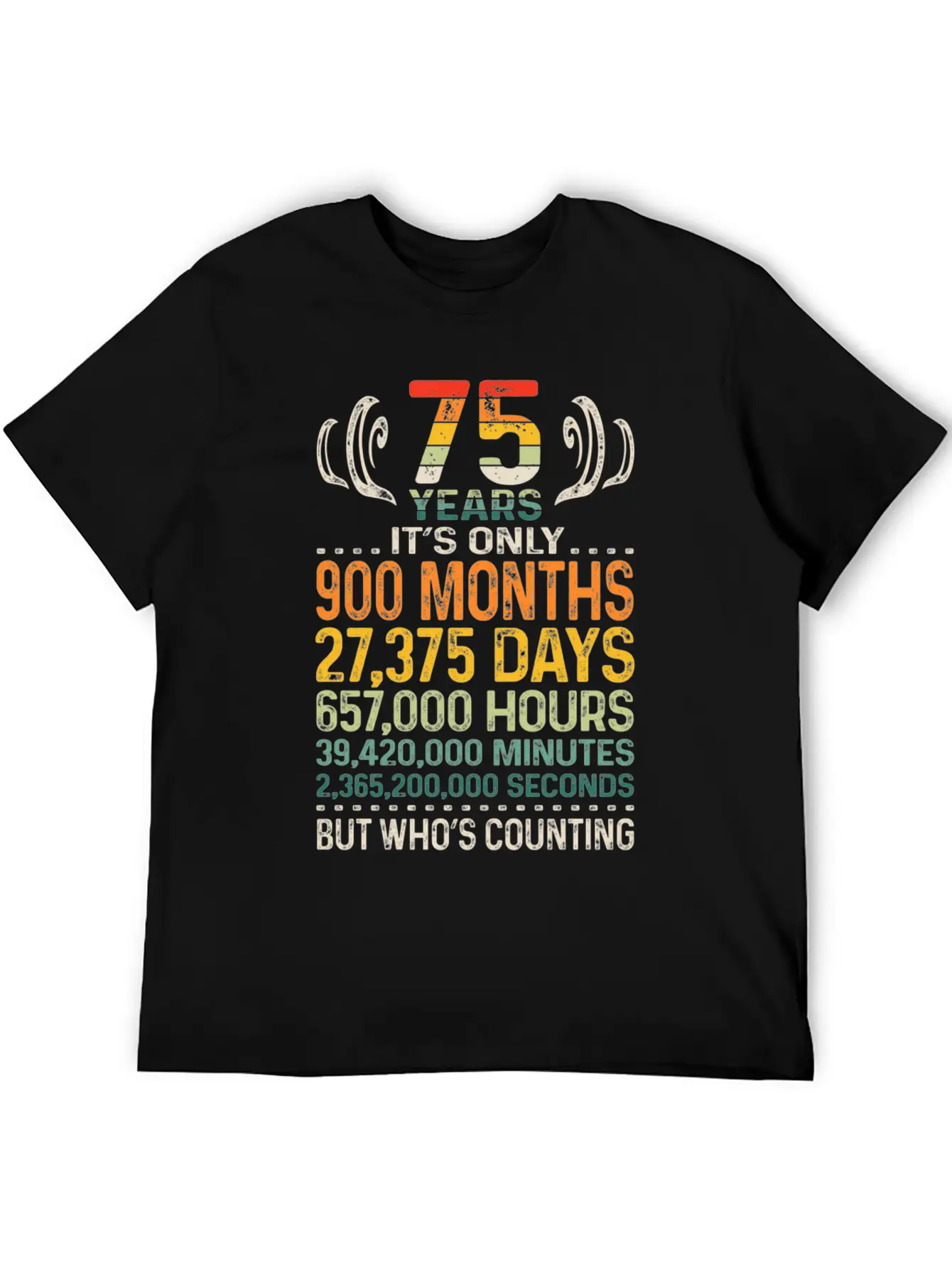 75 Years 900 Months 27375 Days Who's Counting 75th Classic Crew Neck Graphic Tee – Everyday Minimal Look
