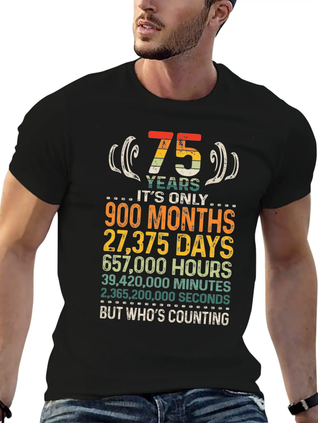 75 Years 900 Months 27375 Days Who's Counting 75th Classic Crew Neck Graphic Tee – Everyday Minimal Look