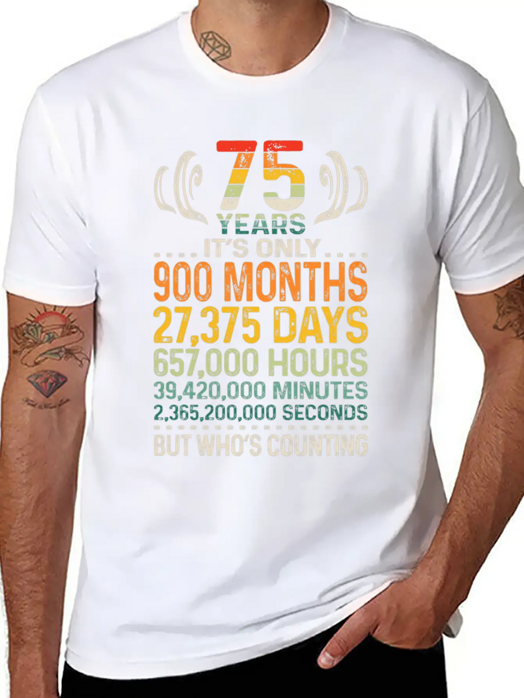 75 Years 900 Months 27375 Days Who's Counting 75th Classic Crew Neck Graphic Tee – Everyday Minimal Look