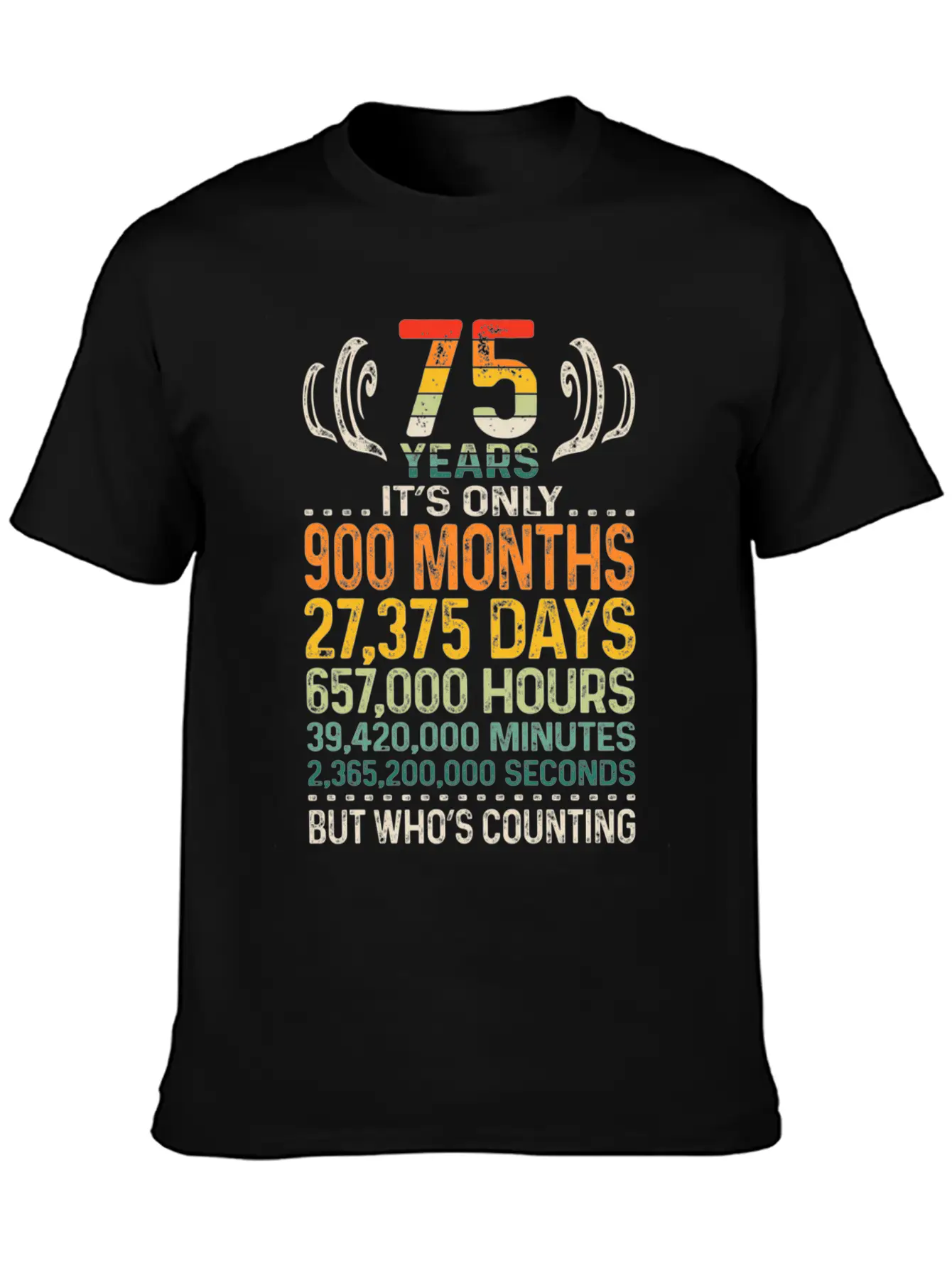 75 Years 900 Months 27375 Days Who's Counting 75th Classic Crew Neck Graphic Tee – Everyday Minimal Look