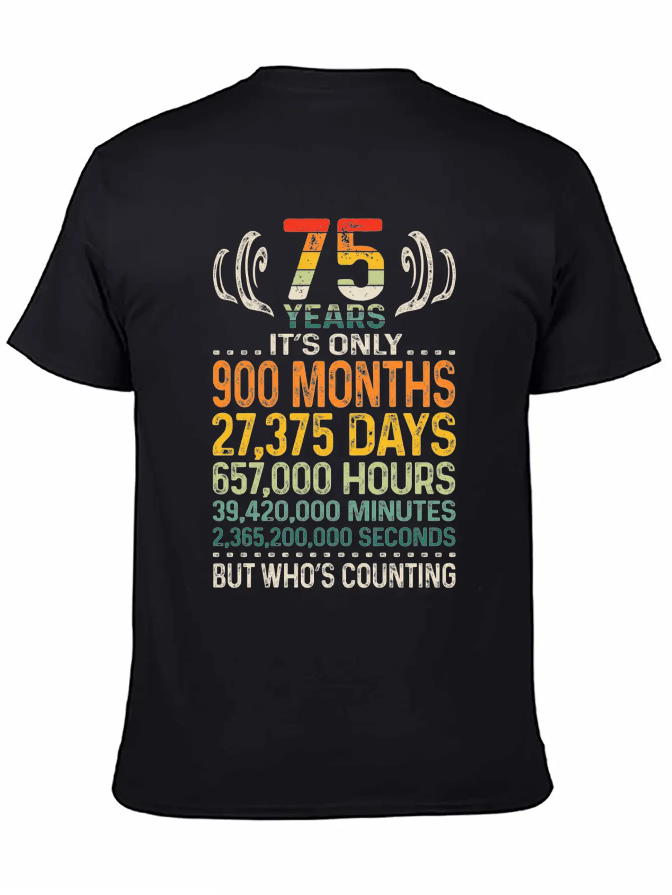 75 Years 900 Months 27375 Days Who's Counting 75th Classic Crew Neck Graphic Tee – Everyday Minimal Look