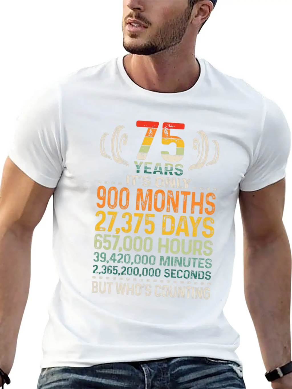 75 Years 900 Months 27375 Days Who's Counting 75th Classic Crew Neck Graphic Tee – Everyday Minimal Look