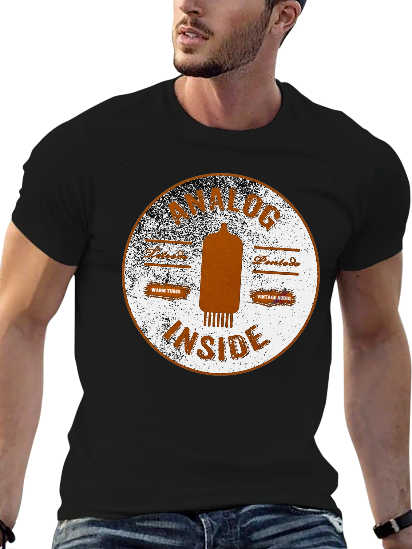 Analog Inside Black T-Shirt - Vintage Audio Tube Design