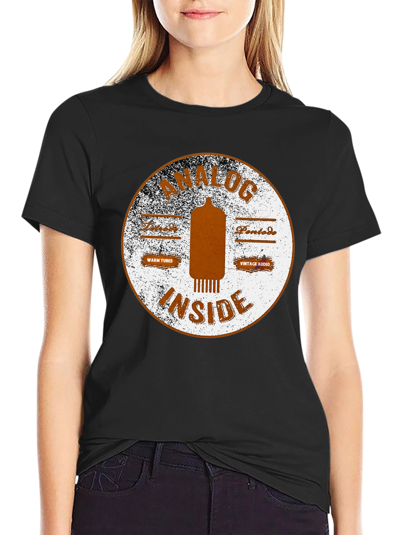 Analog Inside Black T-Shirt - Vintage Audio Tube Design