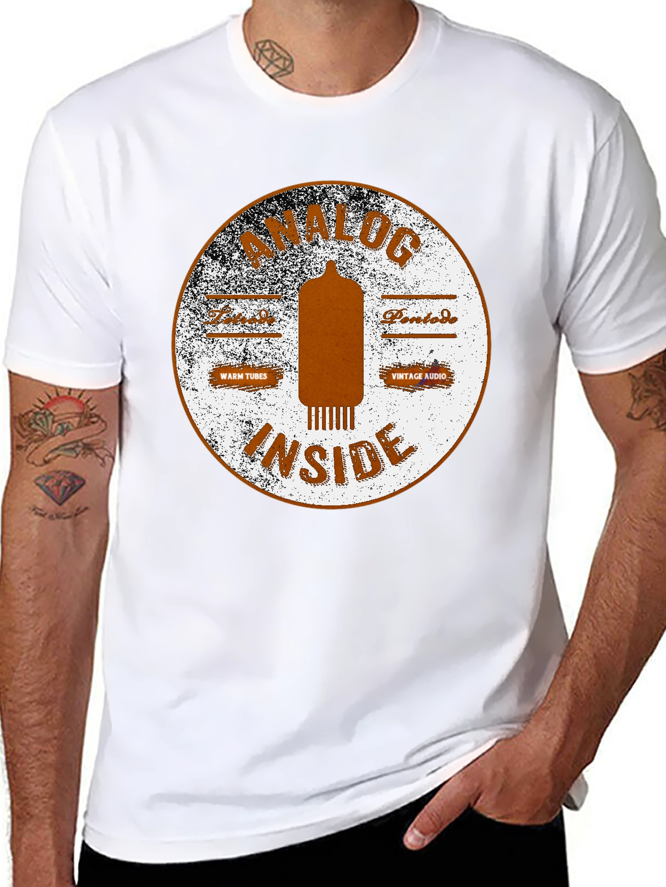 Analog Inside Black T-Shirt - Vintage Audio Tube Design