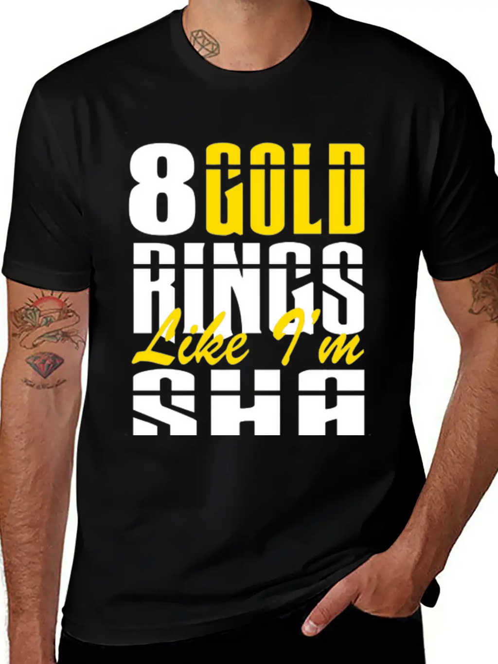 8 Gold Rings Like I'm Sha Shabba Ranks Comfortable Minimalist Graphic Tee – Summer Style Essential