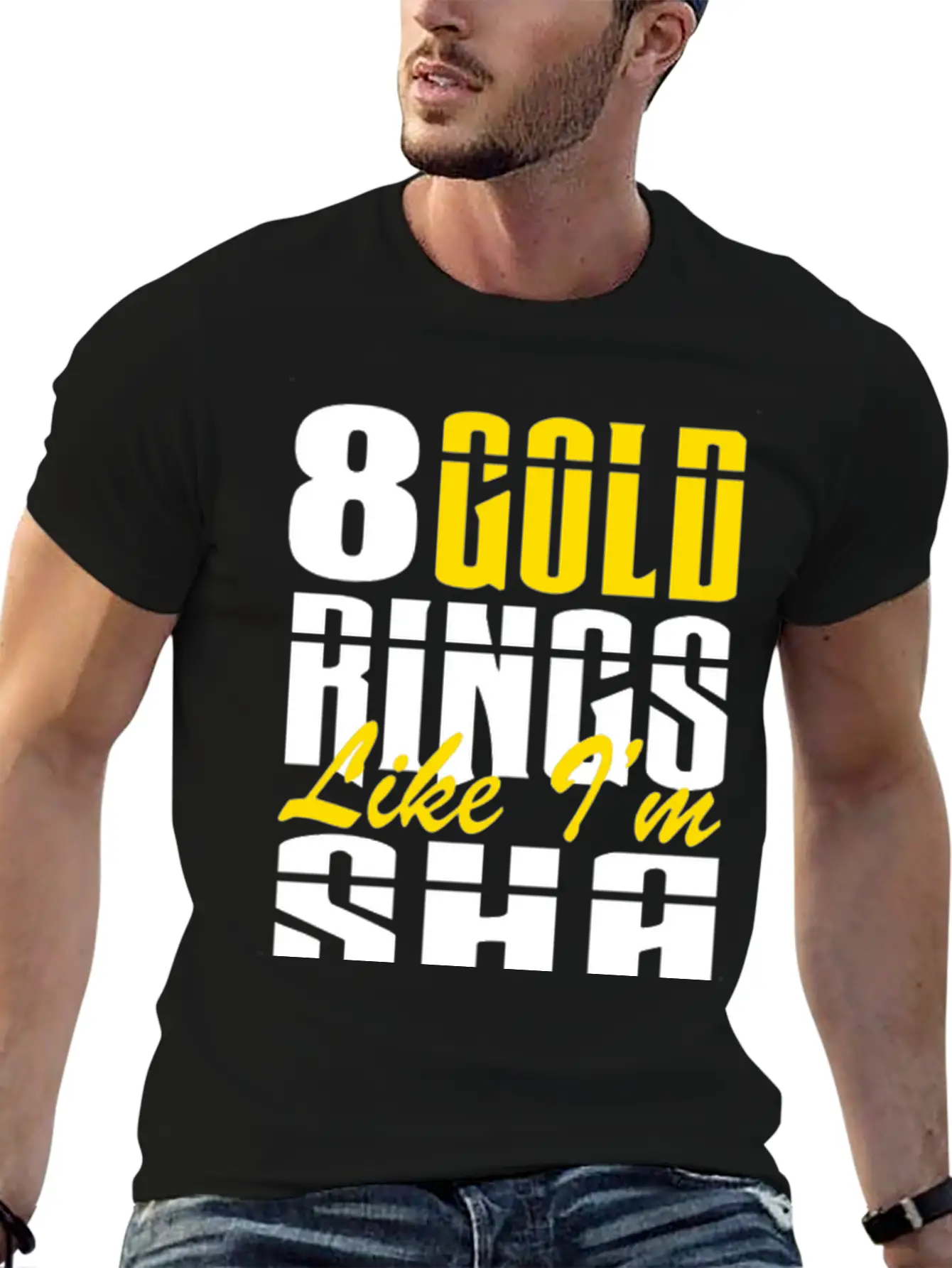 8 Gold Rings Like I'm Sha Shabba Ranks Comfortable Minimalist Graphic Tee – Summer Style Essential