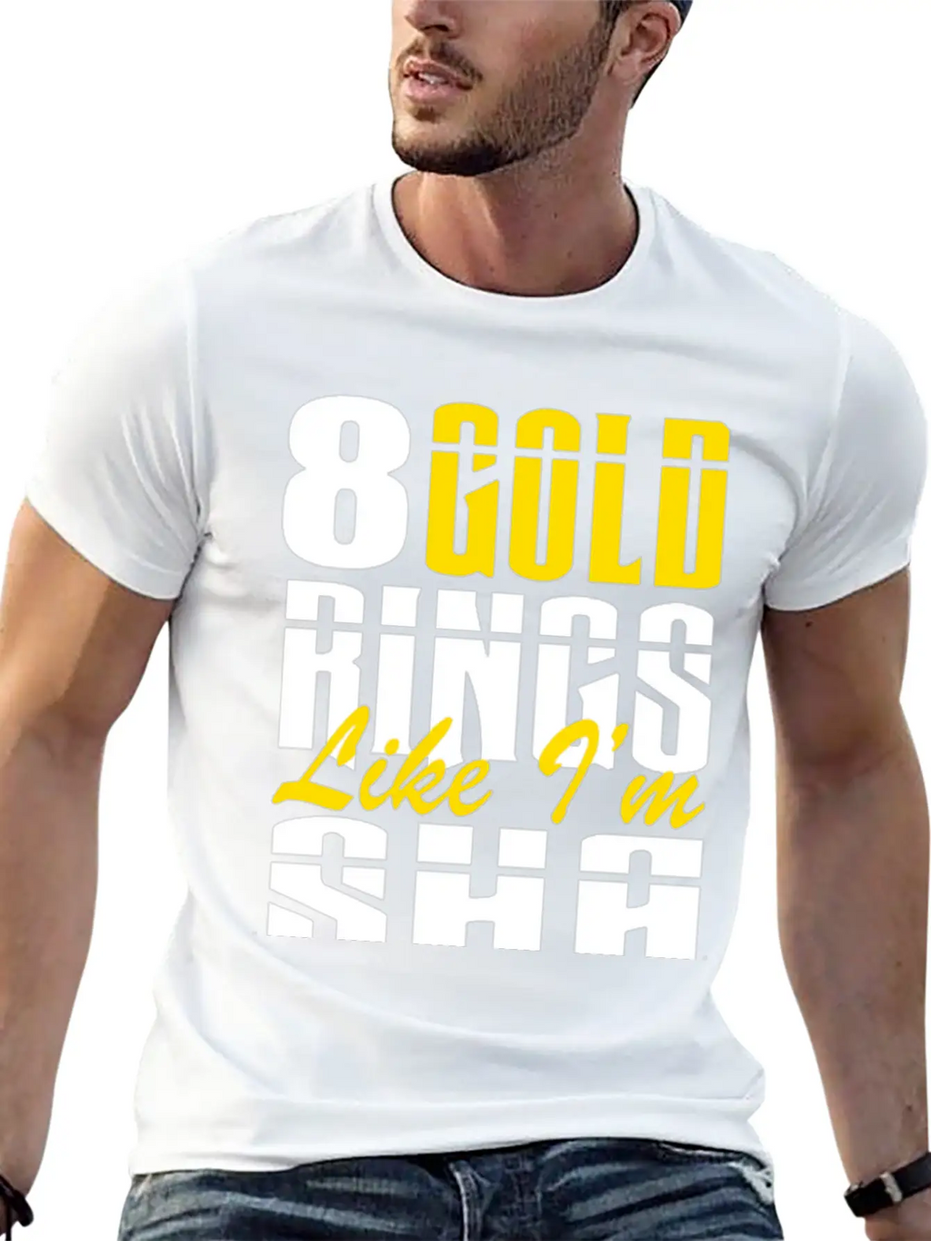 8 Gold Rings Like I'm Sha Shabba Ranks Comfortable Minimalist Graphic Tee – Summer Style Essential