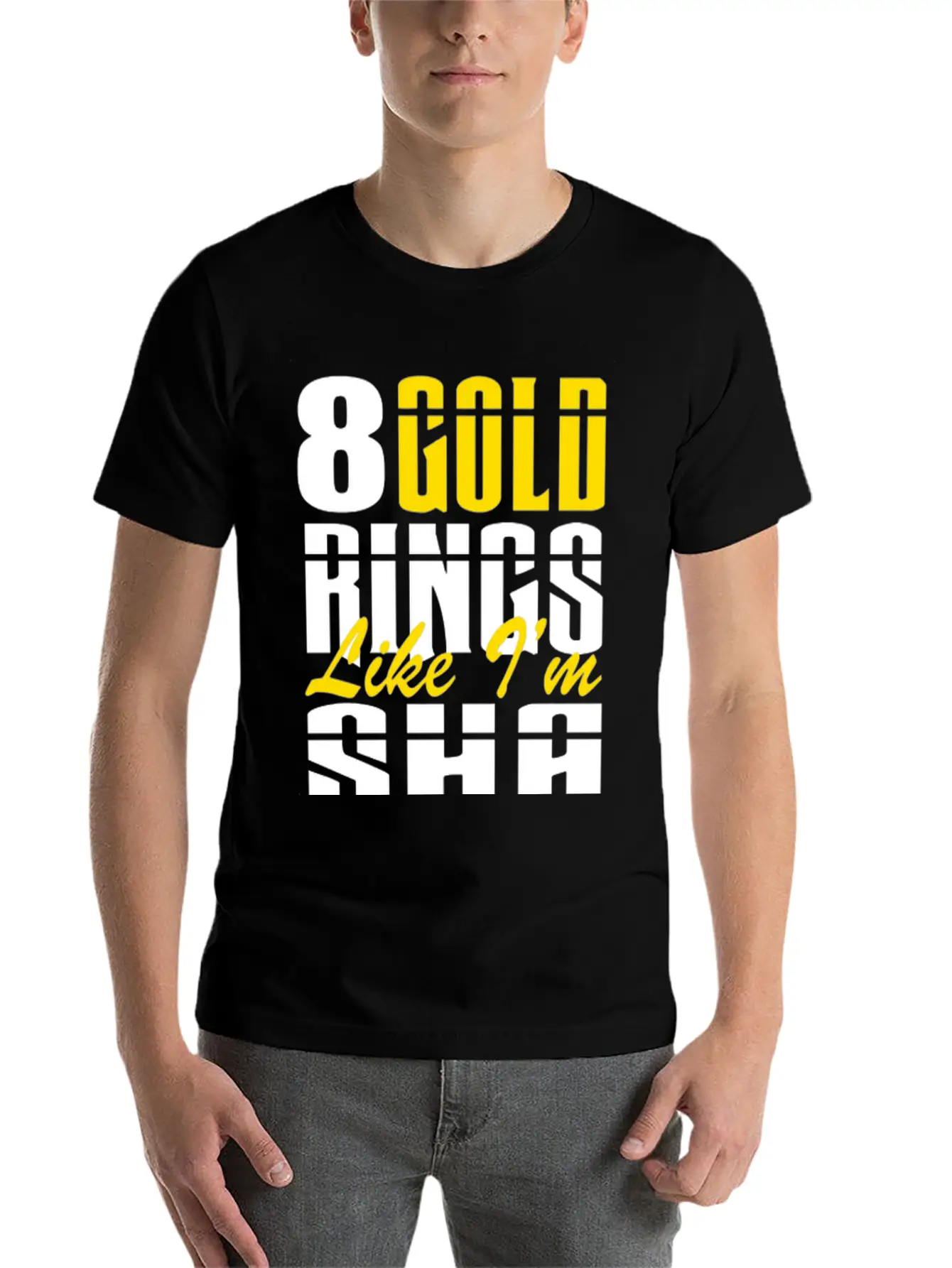 8 Gold Rings Like I'm Sha Shabba Ranks Comfortable Minimalist Graphic Tee – Summer Style Essential
