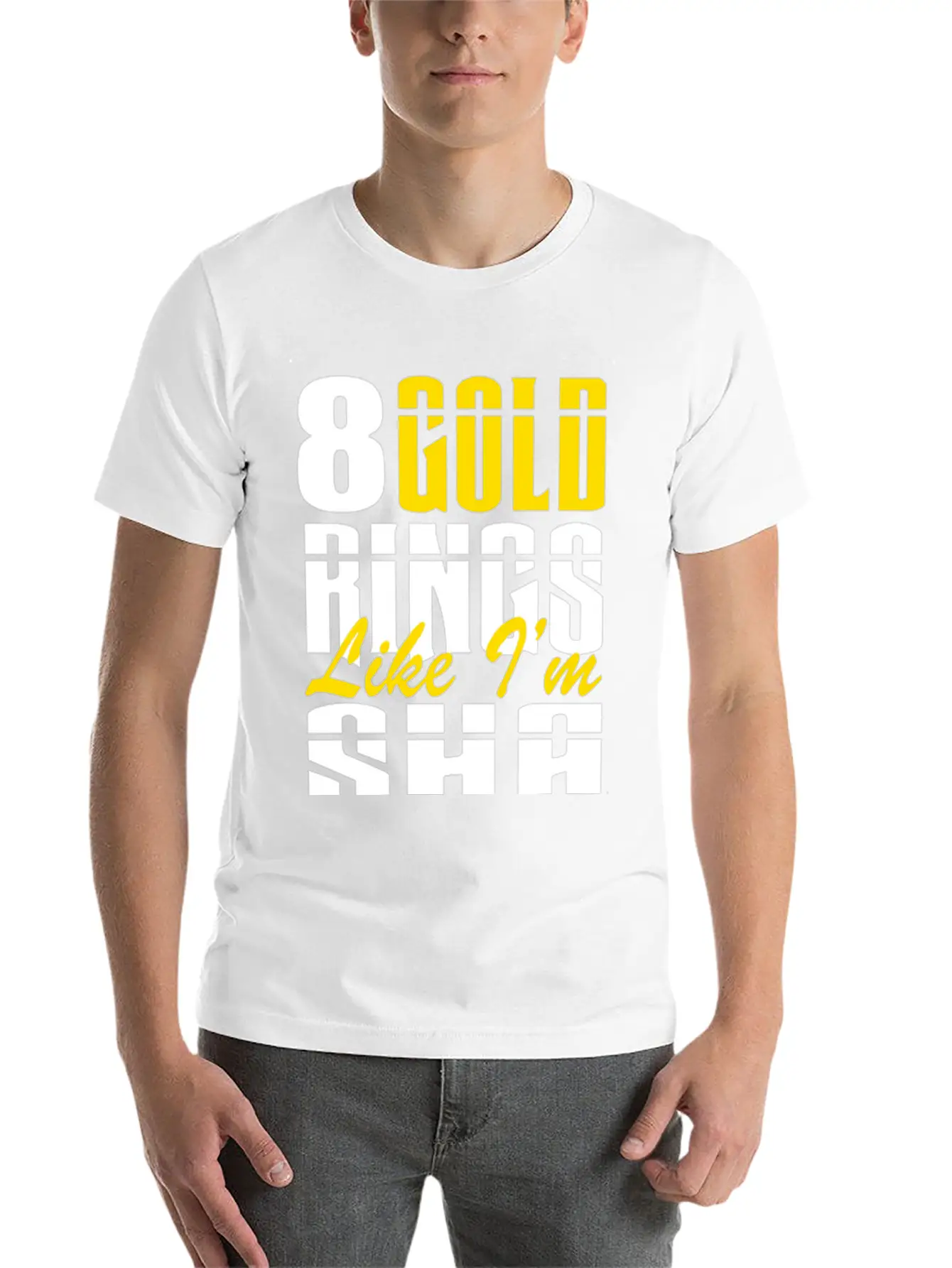 8 Gold Rings Like I'm Sha Shabba Ranks Comfortable Minimalist Graphic Tee – Summer Style Essential
