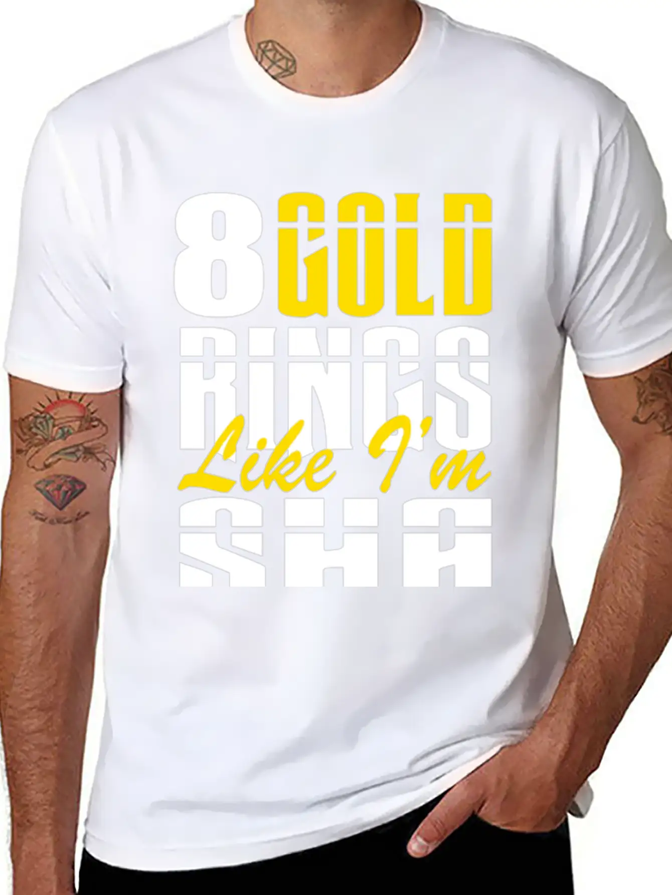 8 Gold Rings Like I'm Sha Shabba Ranks Comfortable Minimalist Graphic Tee – Summer Style Essential