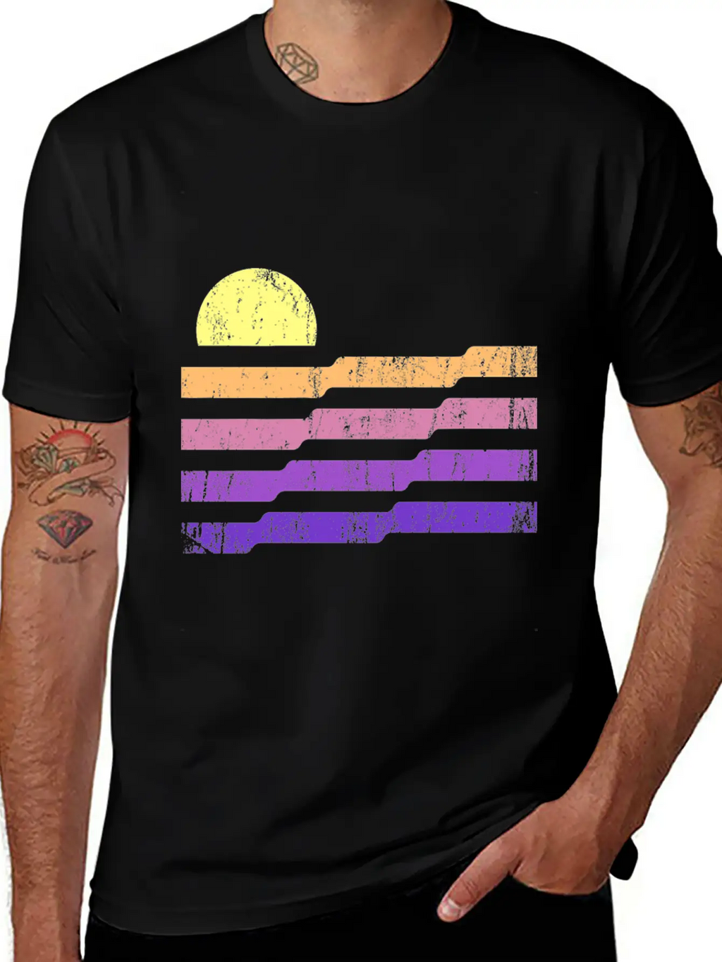 80s Geometric Sunset Classic Cotton Tee – Unisex Comfort For Any Season