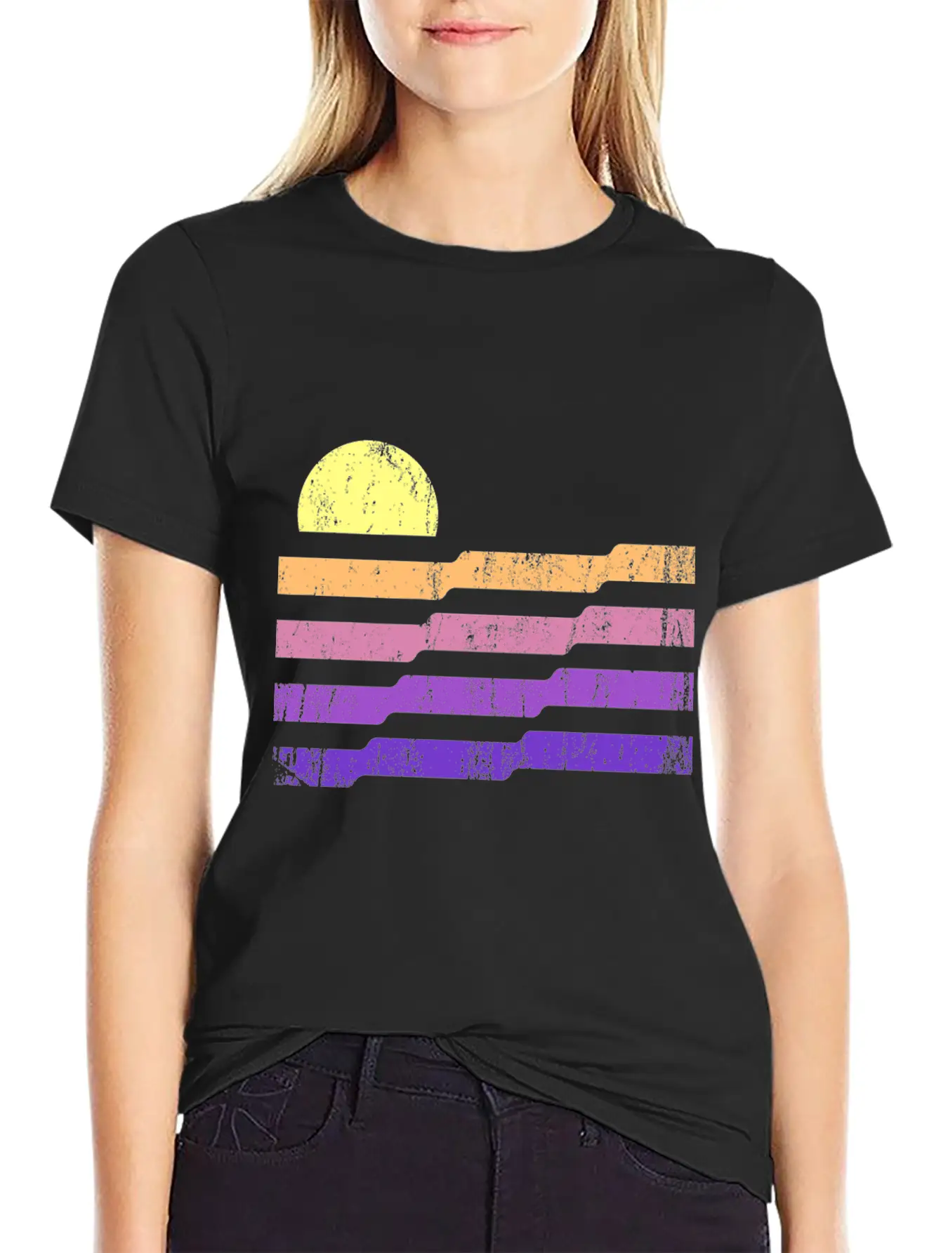 80s Geometric Sunset Classic Cotton Tee – Unisex Comfort For Any Season