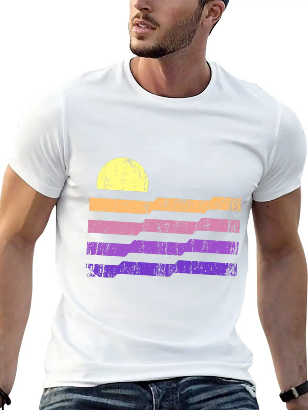 80s Geometric Sunset Classic Cotton Tee – Unisex Comfort For Any Season