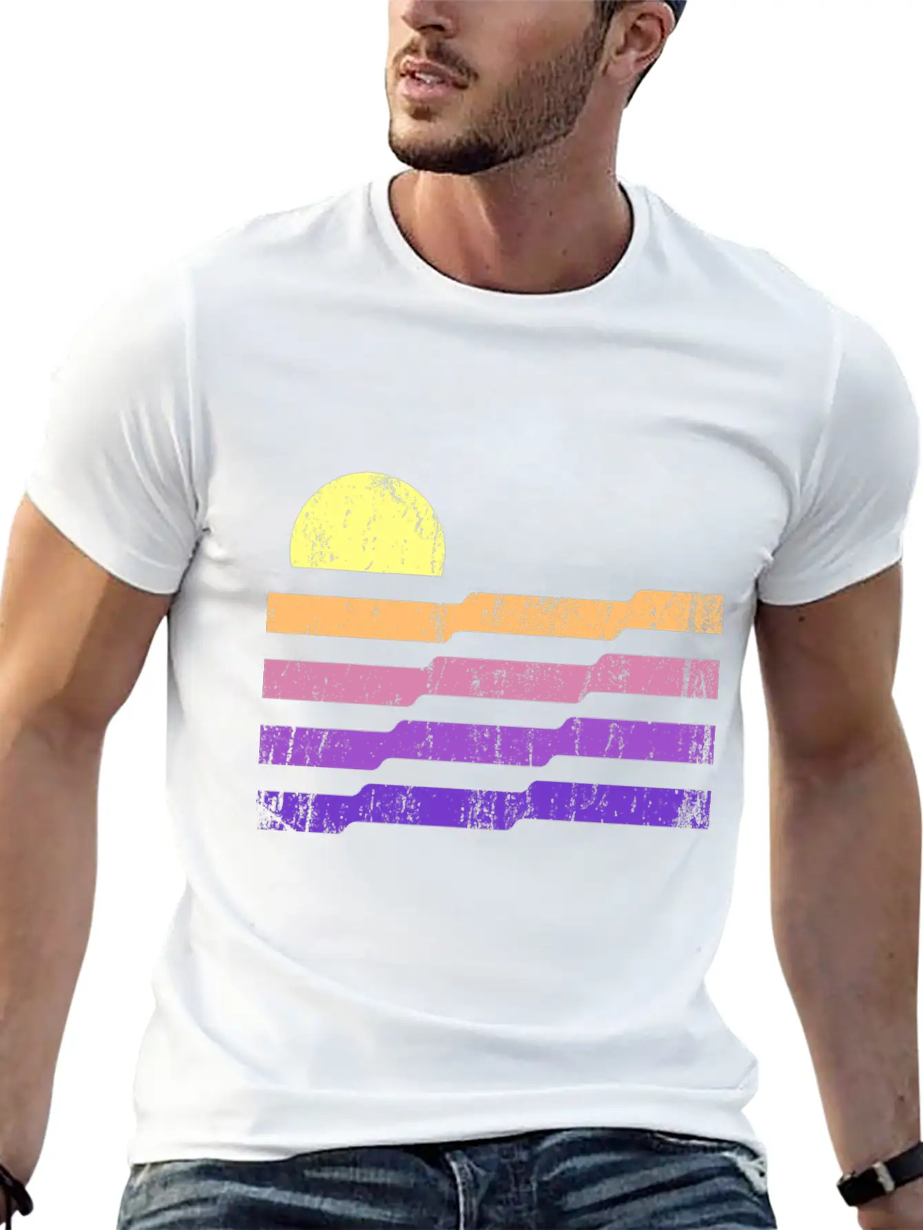 80s Geometric Sunset Classic Cotton Tee – Unisex Comfort For Any Season