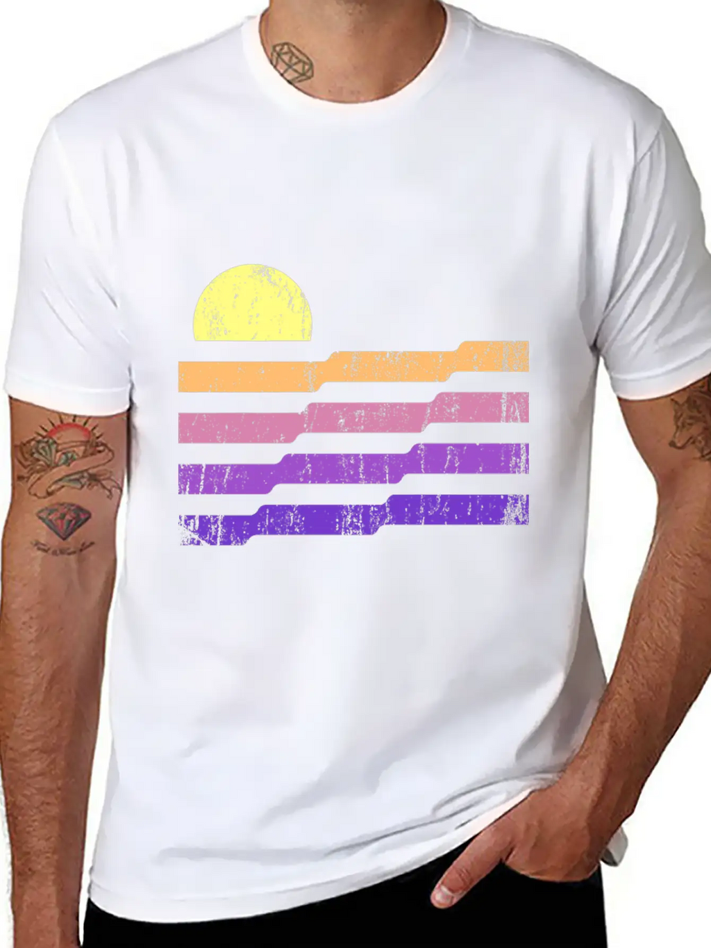80s Geometric Sunset Classic Cotton Tee – Unisex Comfort For Any Season