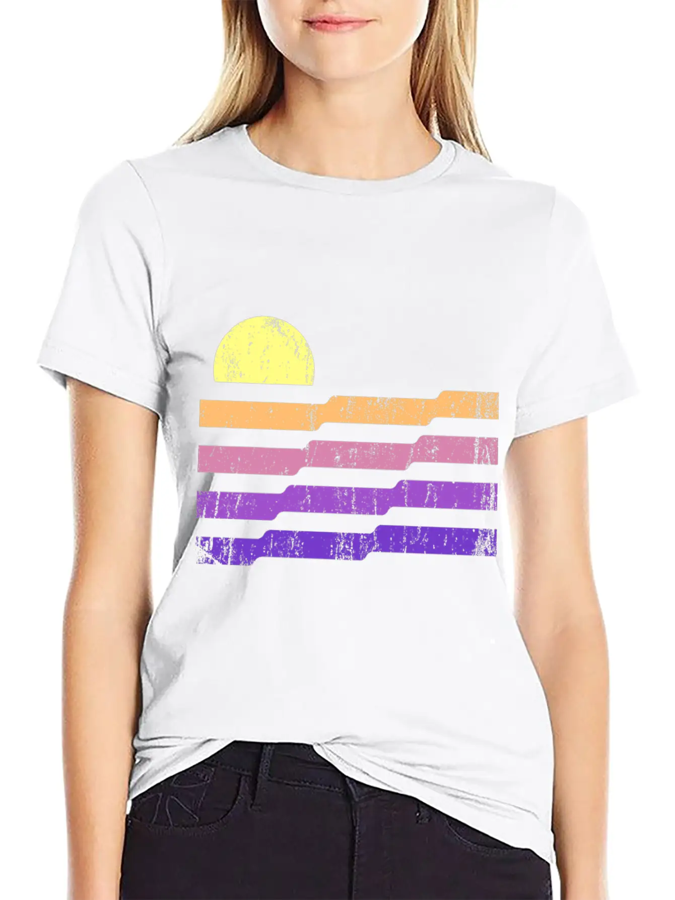 80s Geometric Sunset Classic Cotton Tee – Unisex Comfort For Any Season
