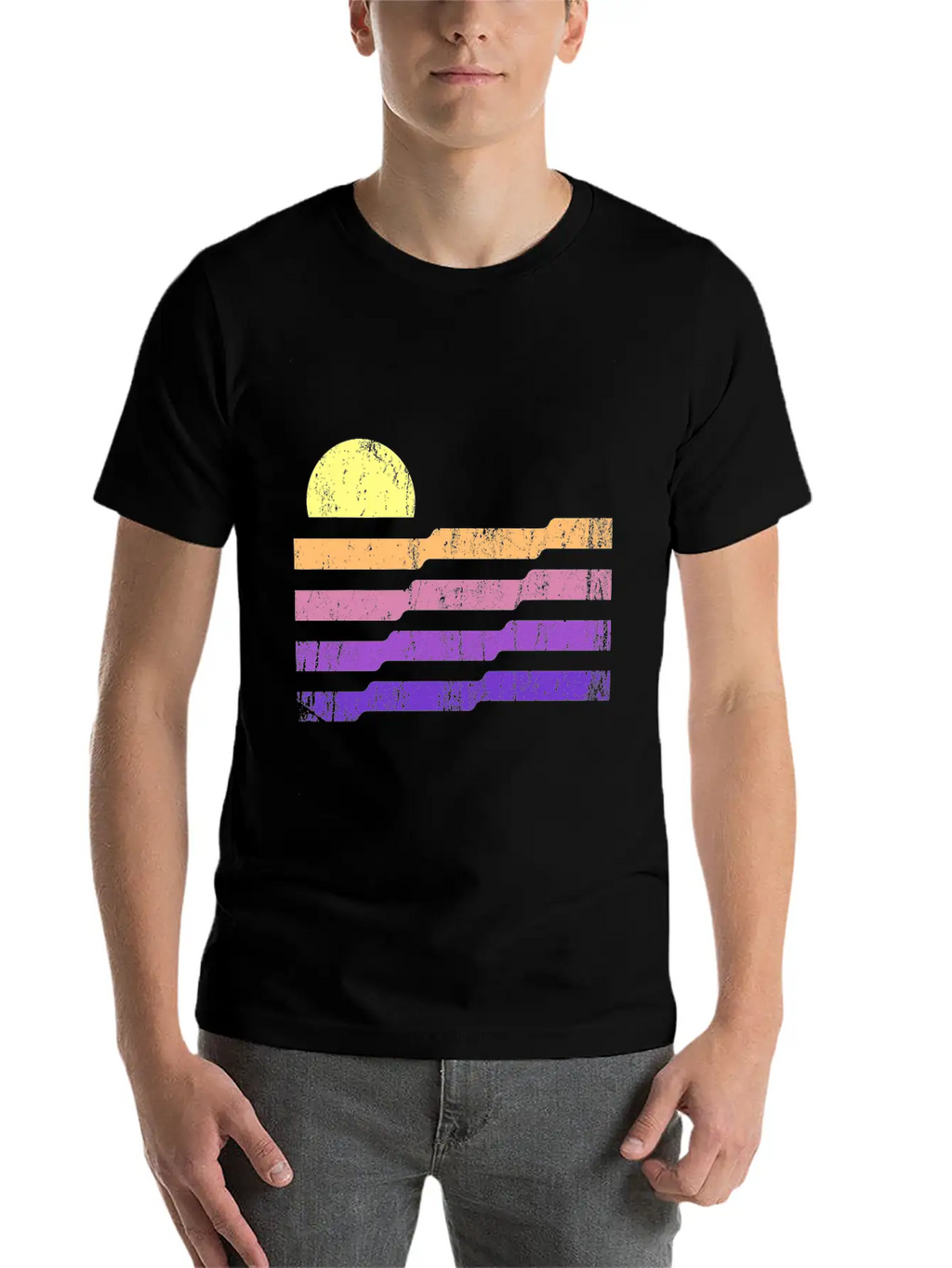 80s Geometric Sunset Classic Cotton Tee – Unisex Comfort For Any Season