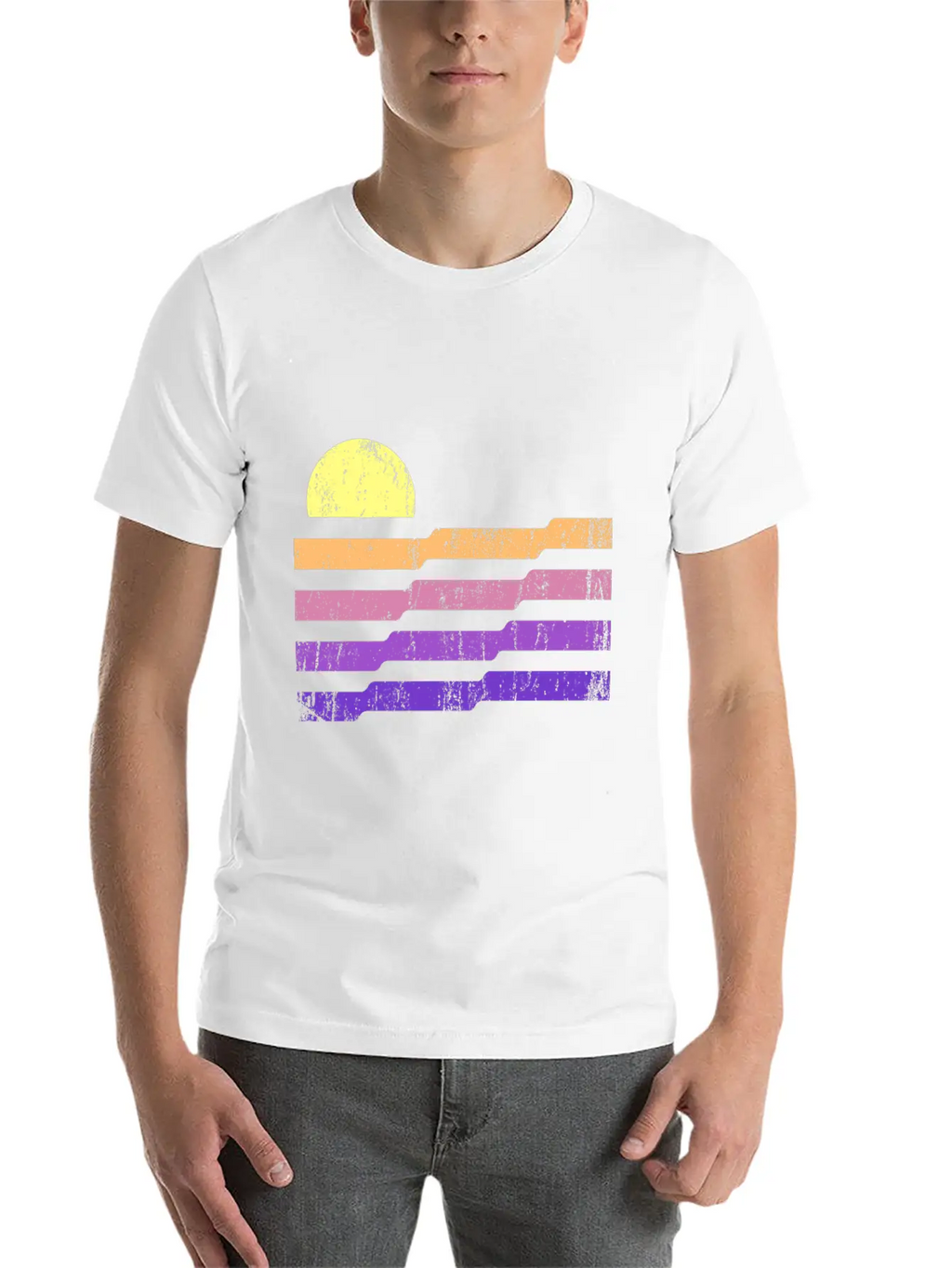 80s Geometric Sunset Classic Cotton Tee – Unisex Comfort For Any Season