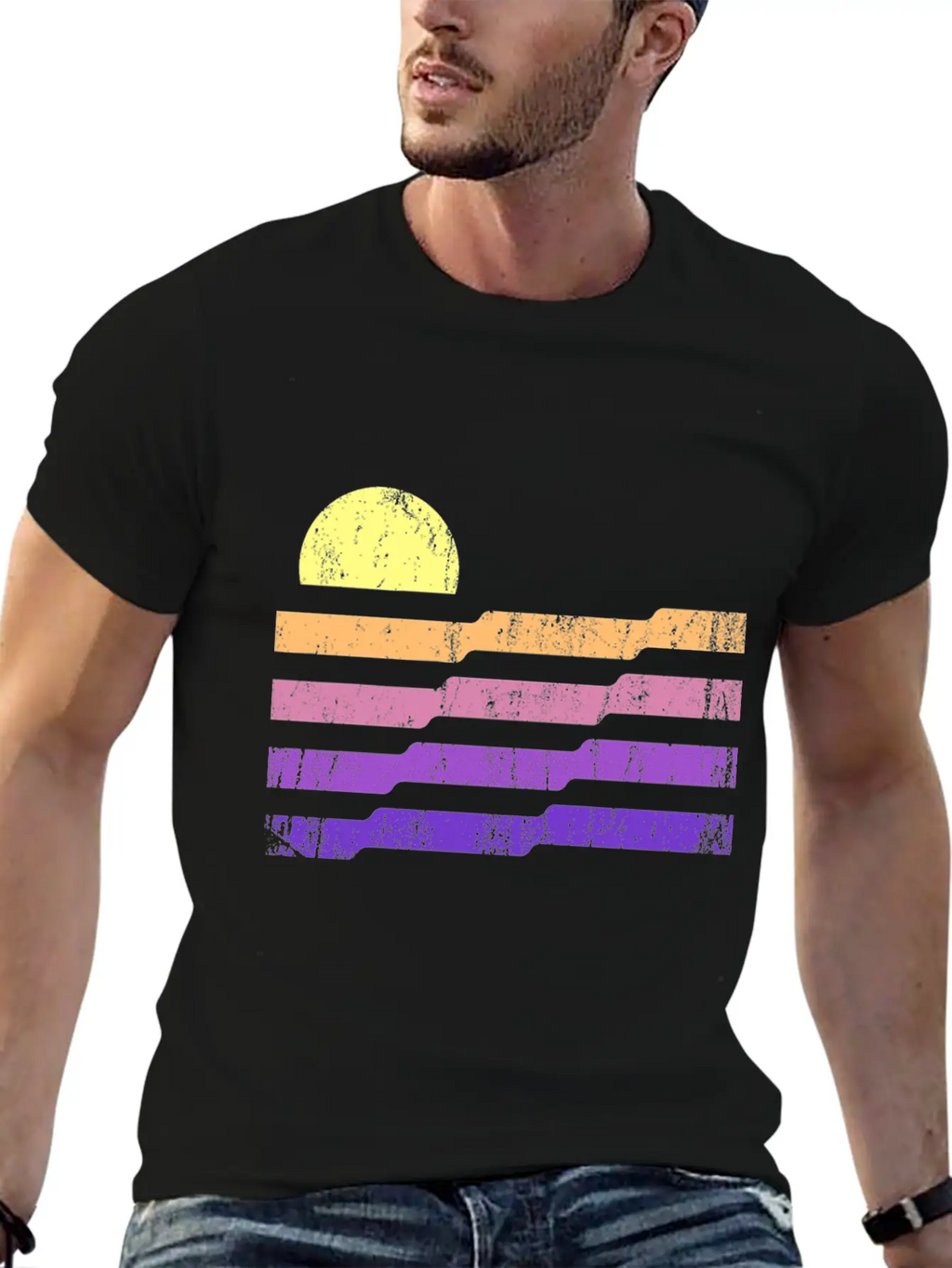 80s Geometric Sunset Classic Cotton Tee – Unisex Comfort For Any Season