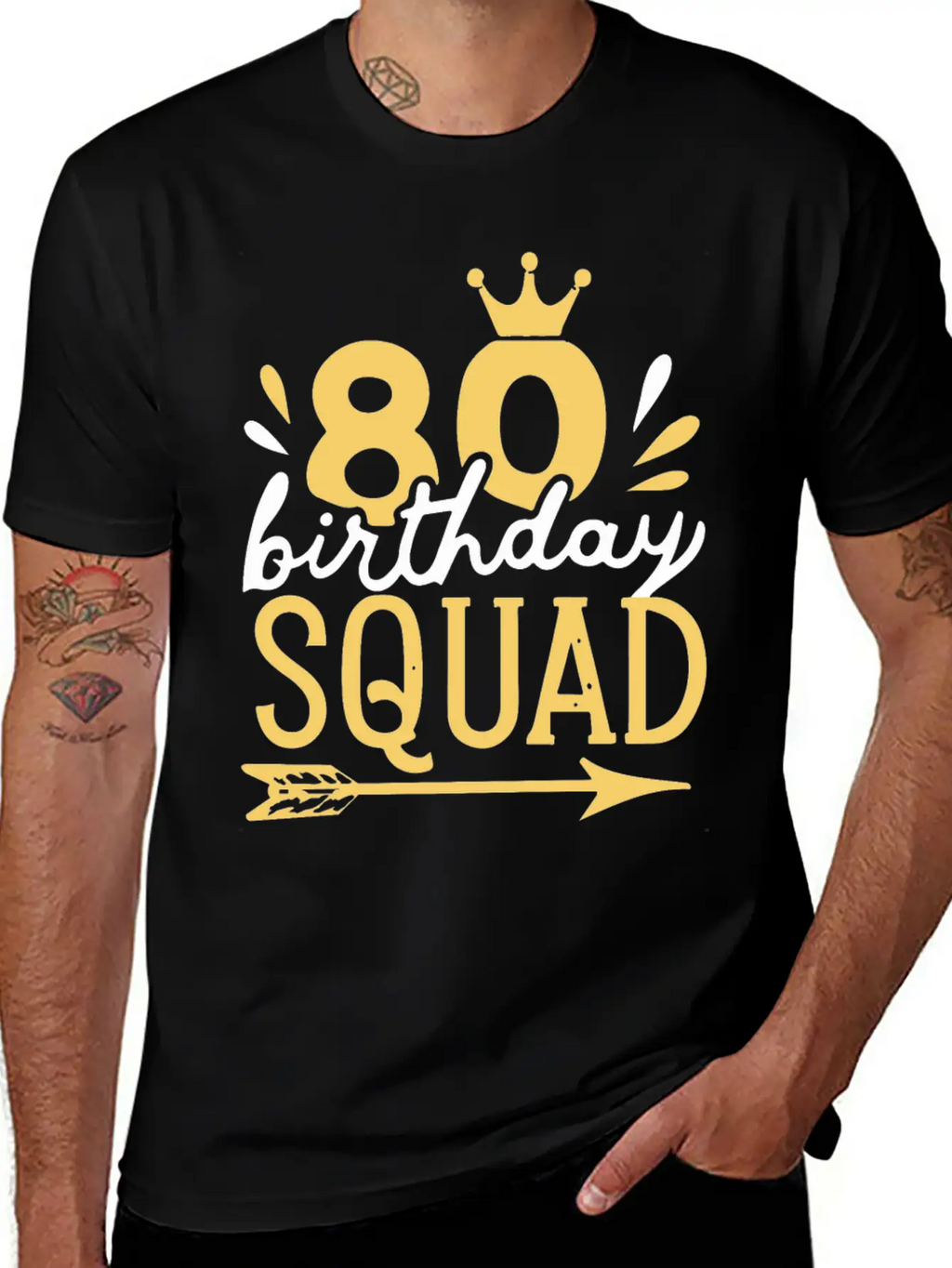 80th Birthday Squad Crown Arrow Men Women Party Classic Fit Graphic Tee For Daily Comfort – Unisex Cotton Shirt
