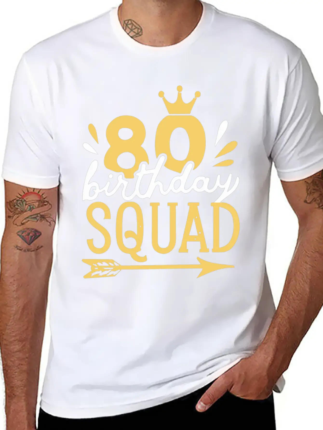 80th Birthday Squad Crown Arrow Men Women Party Classic Fit Graphic Tee For Daily Comfort – Unisex Cotton Shirt
