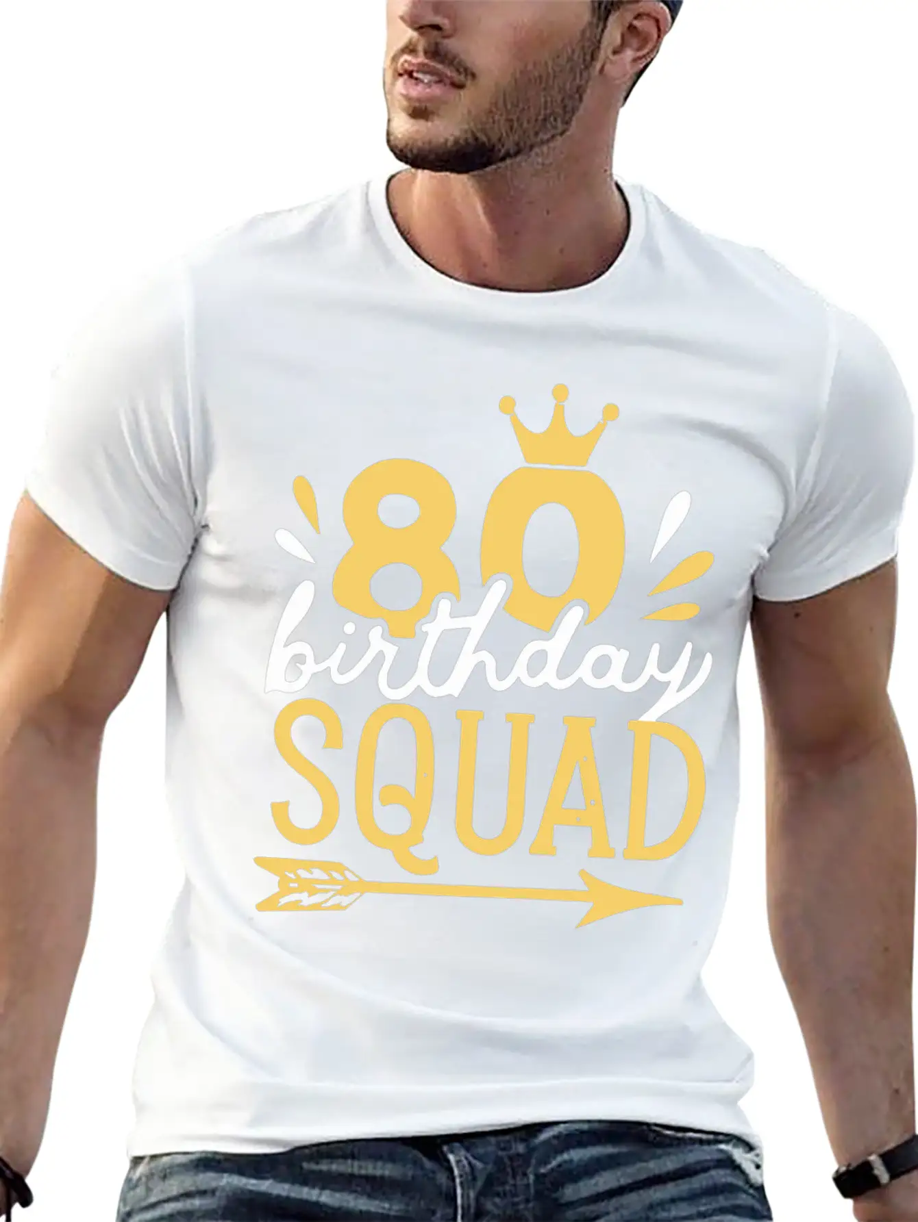 80th Birthday Squad Crown Arrow Men Women Party Classic Fit Graphic Tee For Daily Comfort – Unisex Cotton Shirt