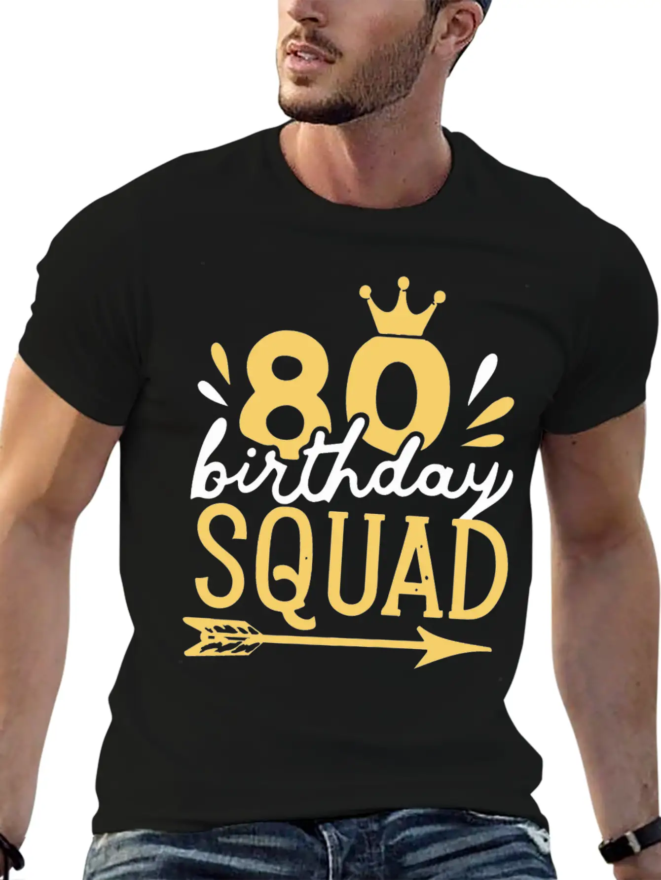 80th Birthday Squad Crown Arrow Men Women Party Classic Fit Graphic Tee For Daily Comfort – Unisex Cotton Shirt