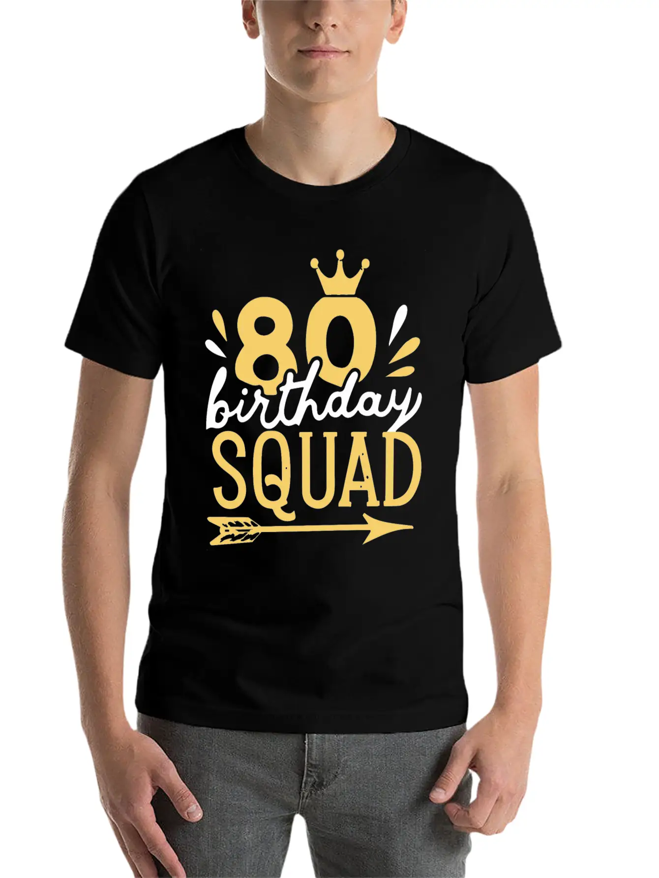 80th Birthday Squad Crown Arrow Men Women Party Classic Fit Graphic Tee For Daily Comfort – Unisex Cotton Shirt