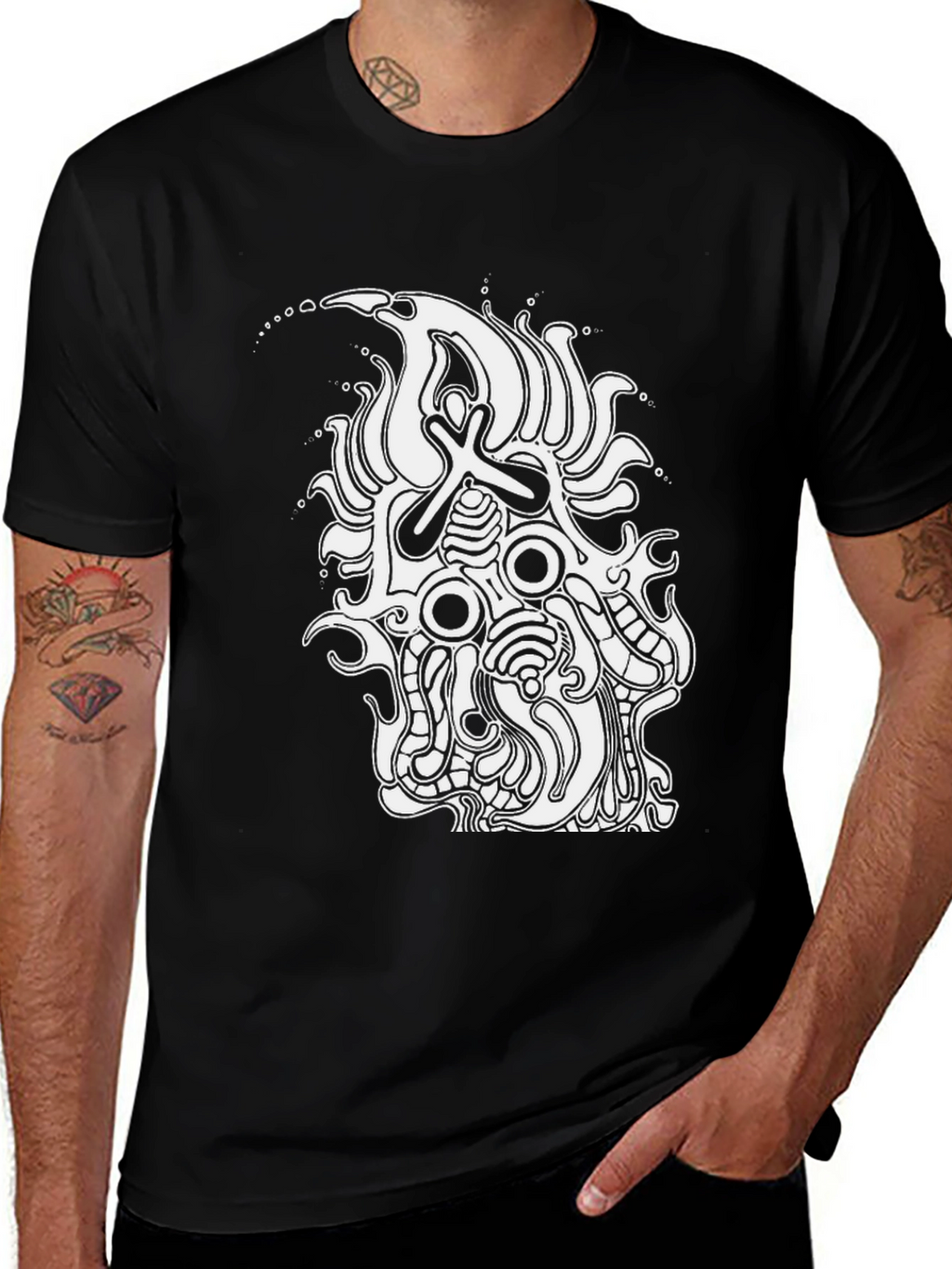 Abstract Graphic Tee - Black Cotton Shirt