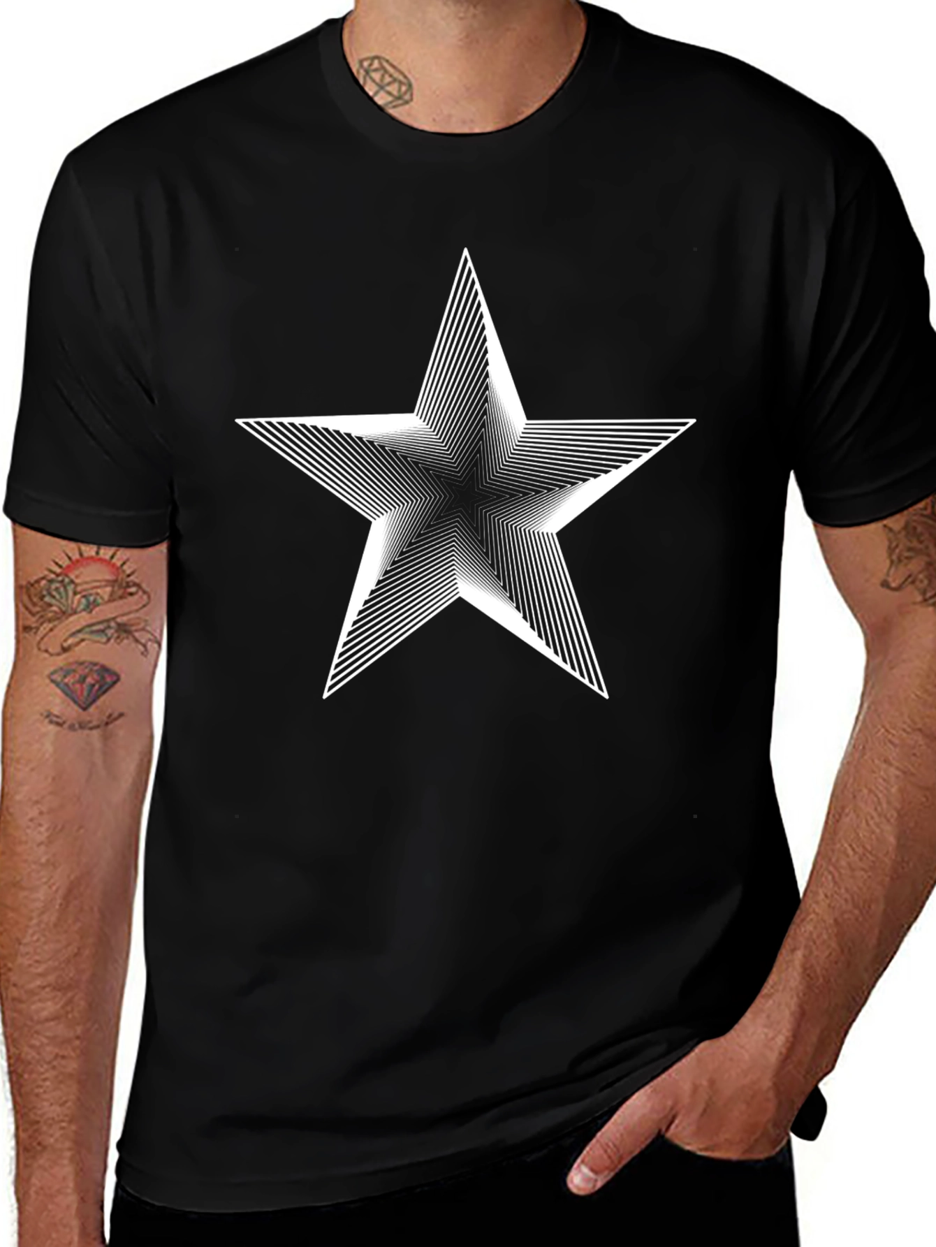Abstract Star Graphic Black T-Shirt