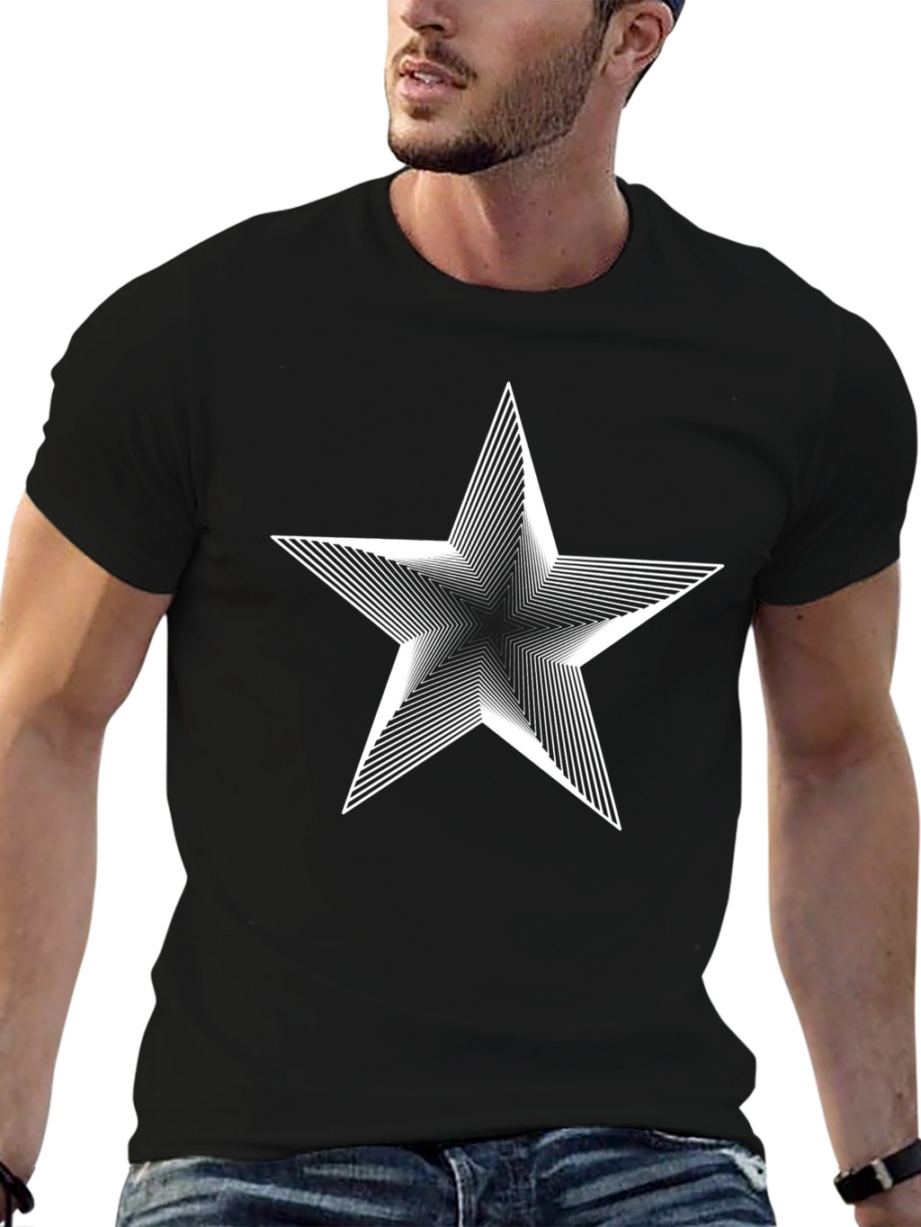 Abstract Star Graphic Black T-Shirt