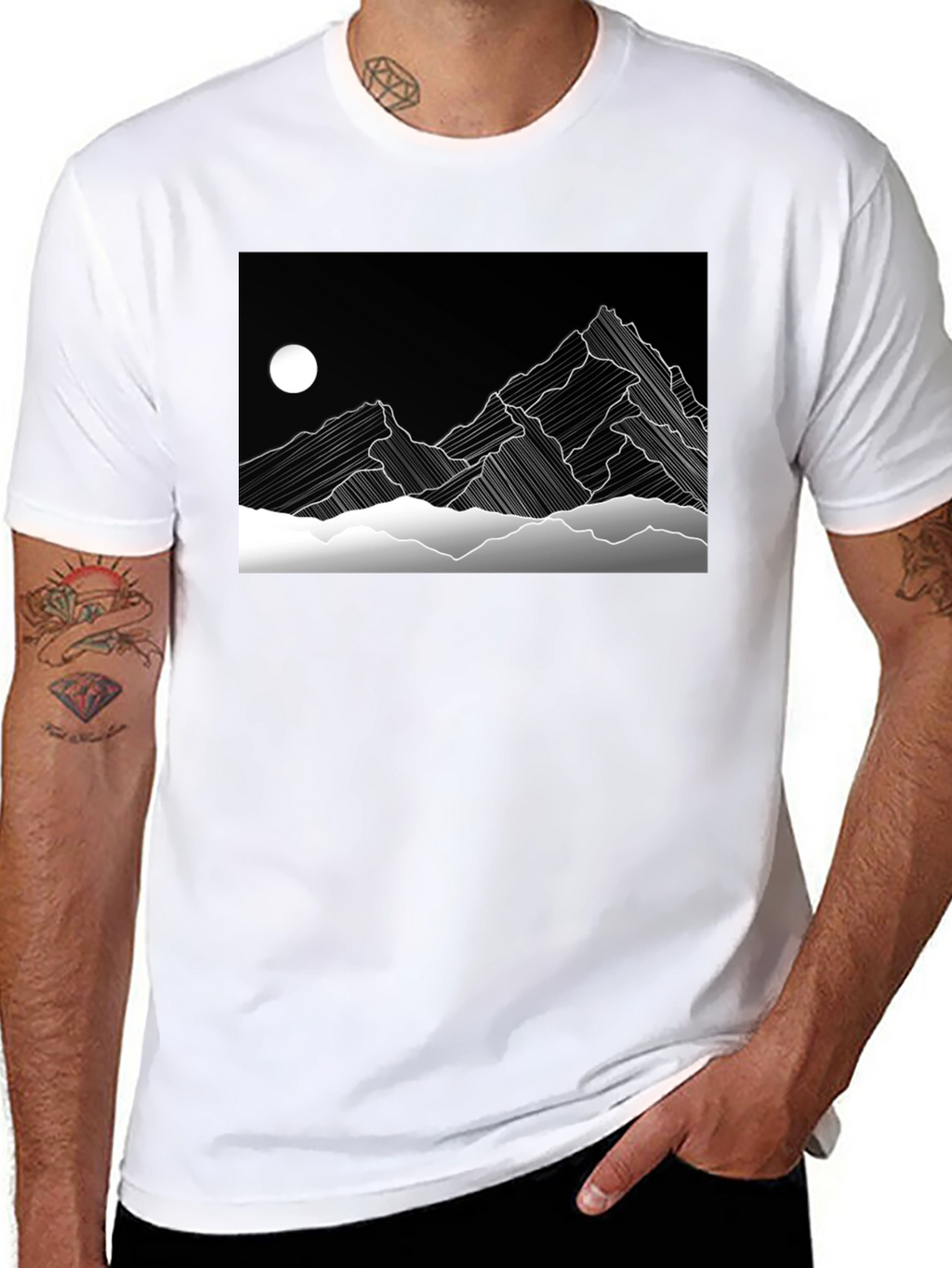 Abstract Mountain Graphic Black T-Shirt