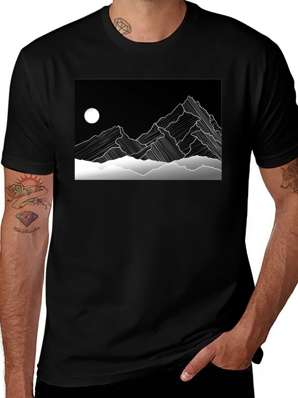 Abstract Mountain Graphic Black T-Shirt