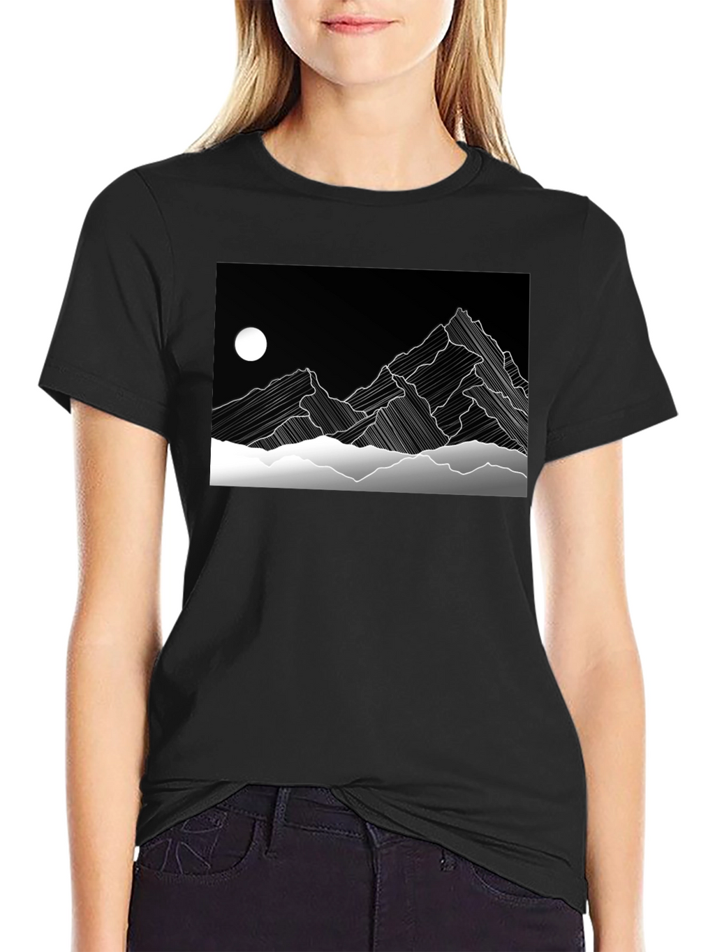 Abstract Mountain Graphic Black T-Shirt