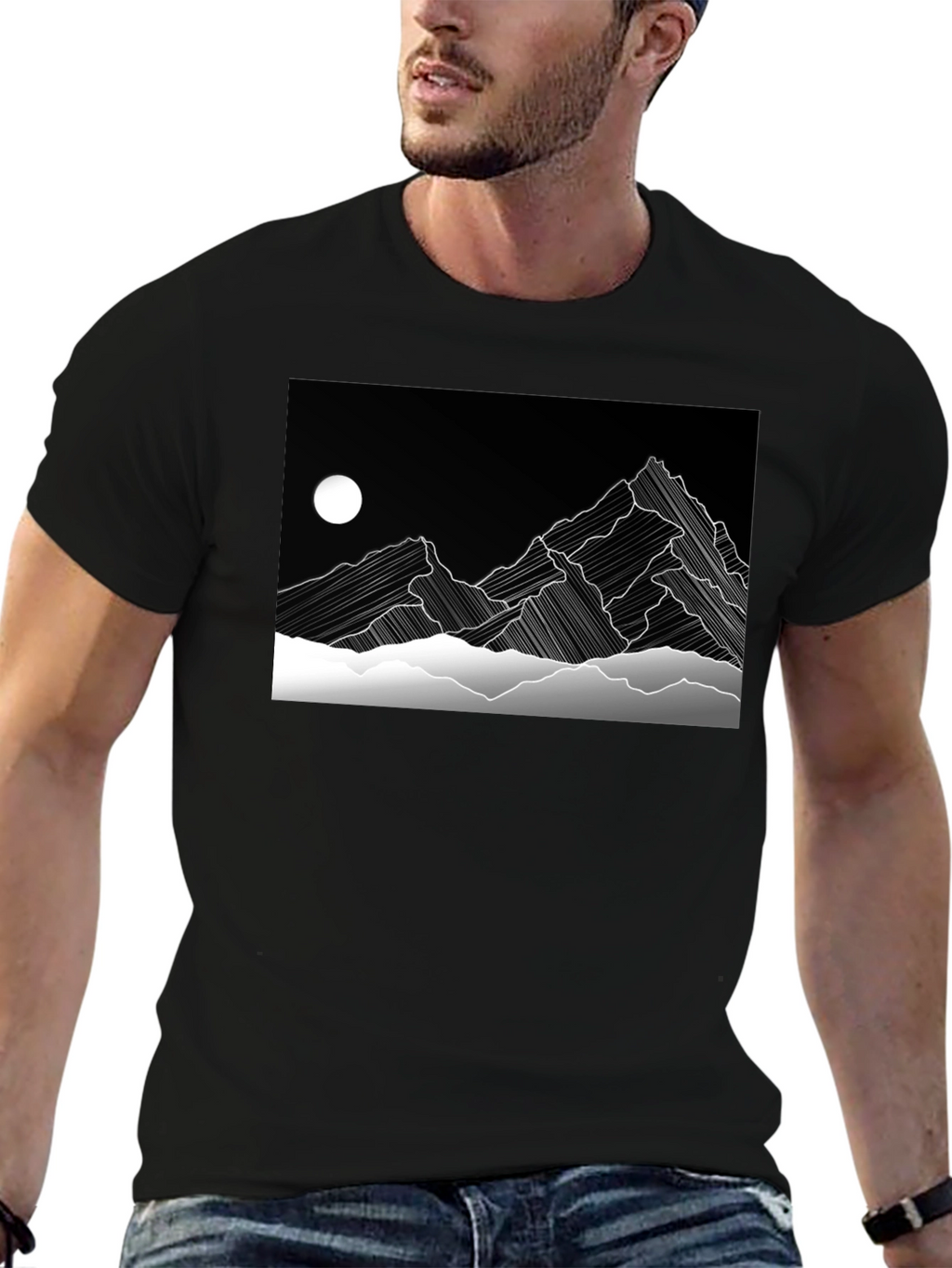 Abstract Mountain Graphic Black T-Shirt