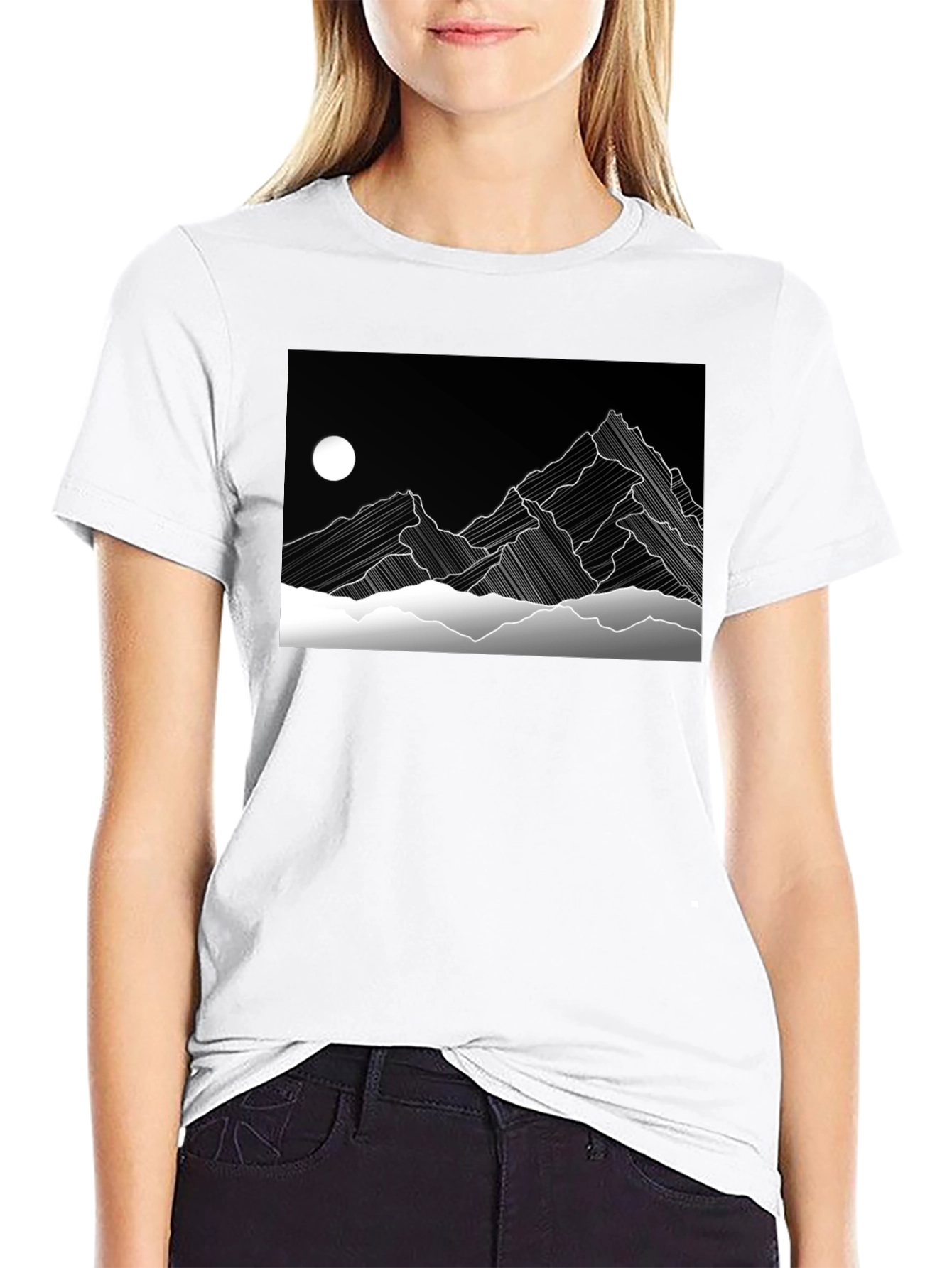 Abstract Mountain Graphic Black T-Shirt