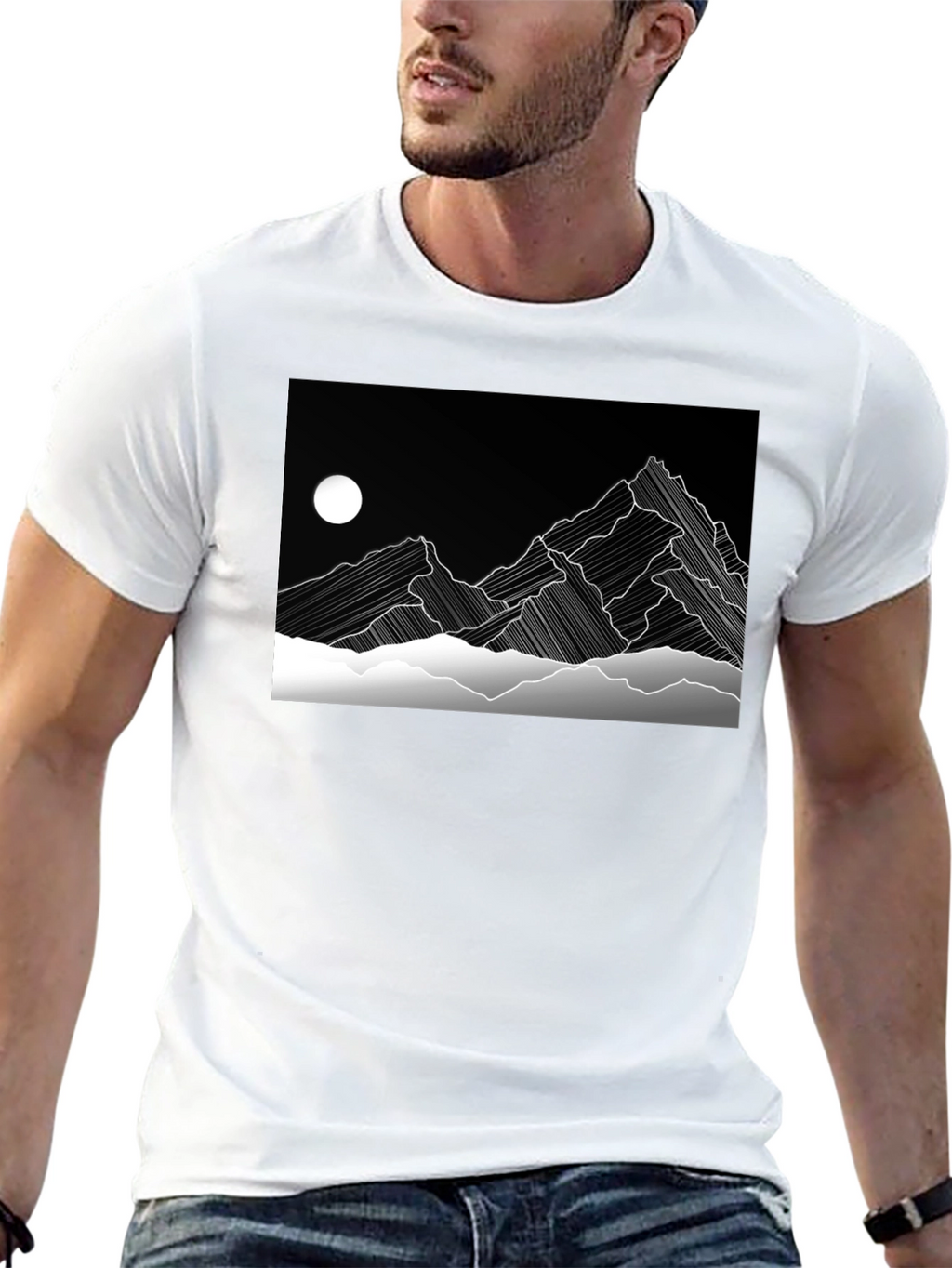Abstract Mountain Graphic Black T-Shirt