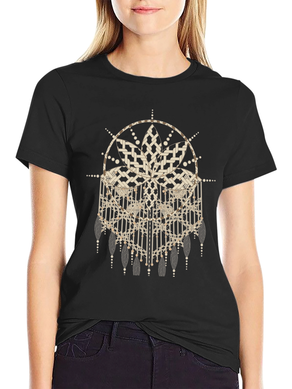 Abstract Dreamcatcher Graphic Black Tee