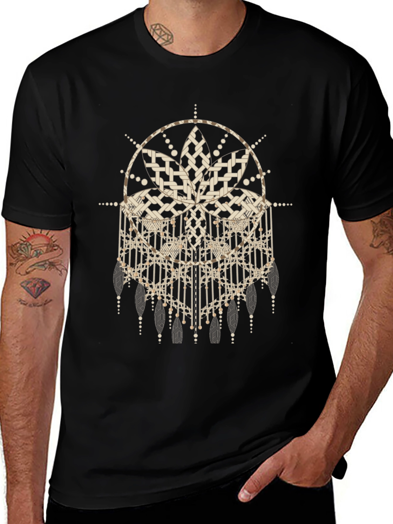 Abstract Dreamcatcher Graphic Black Tee