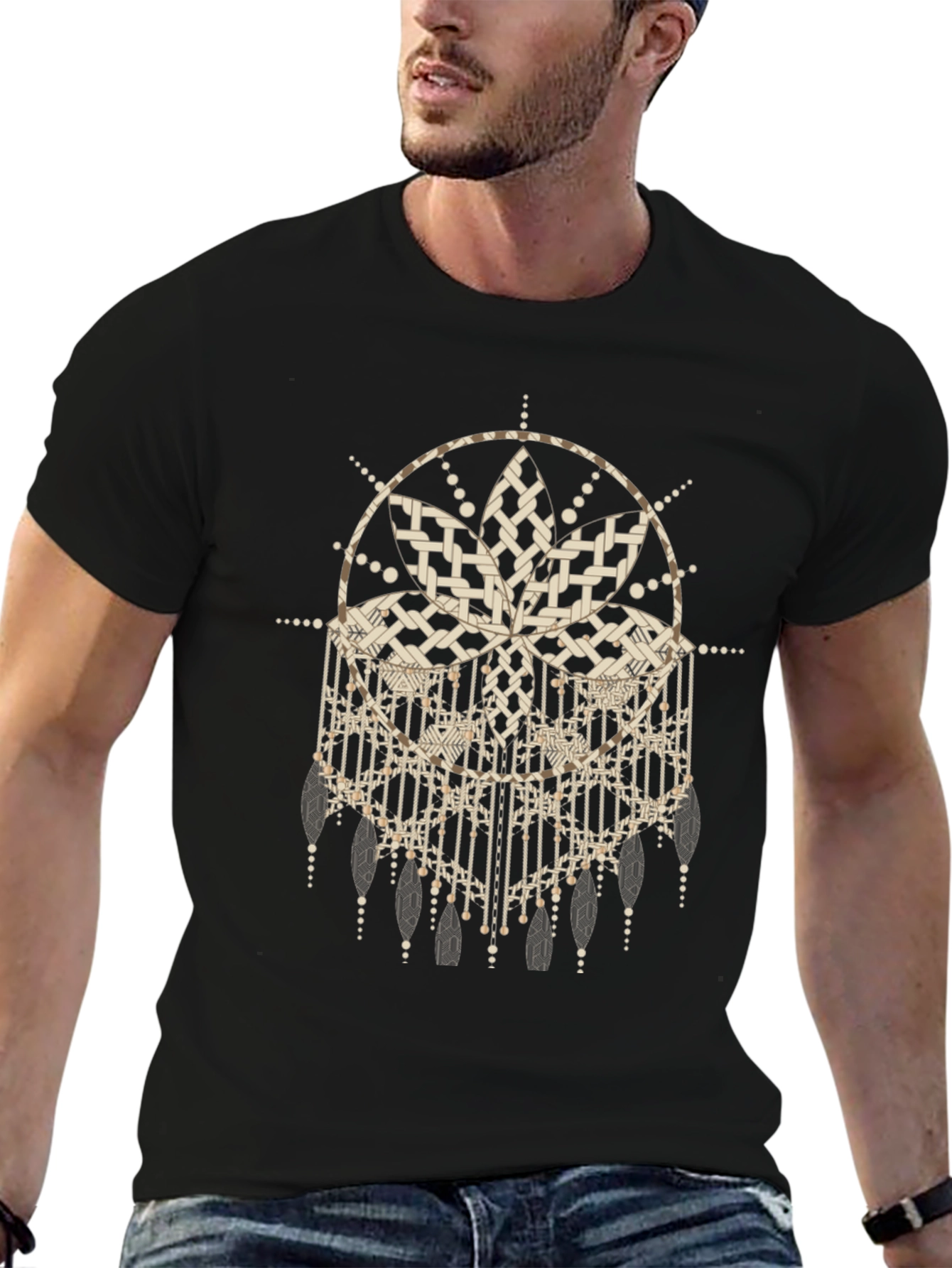 Abstract Dreamcatcher Graphic Black Tee