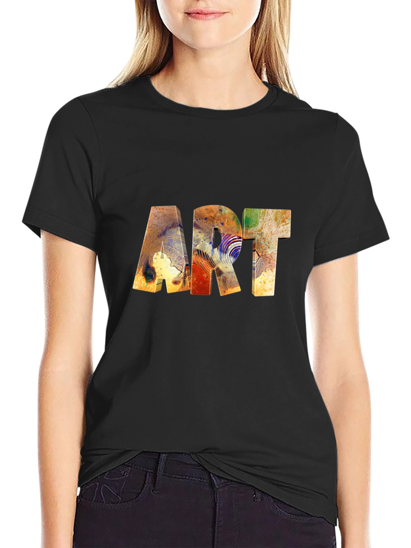 Abstract Art Print Black Tee Shirt