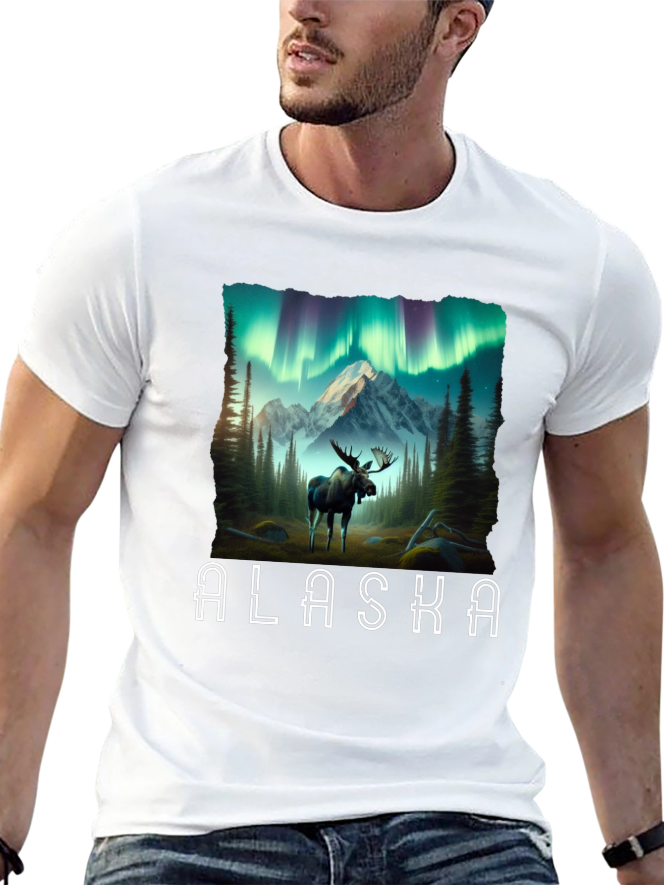 Alaska Moose T-Shirt Northern Lights Graphic Tee