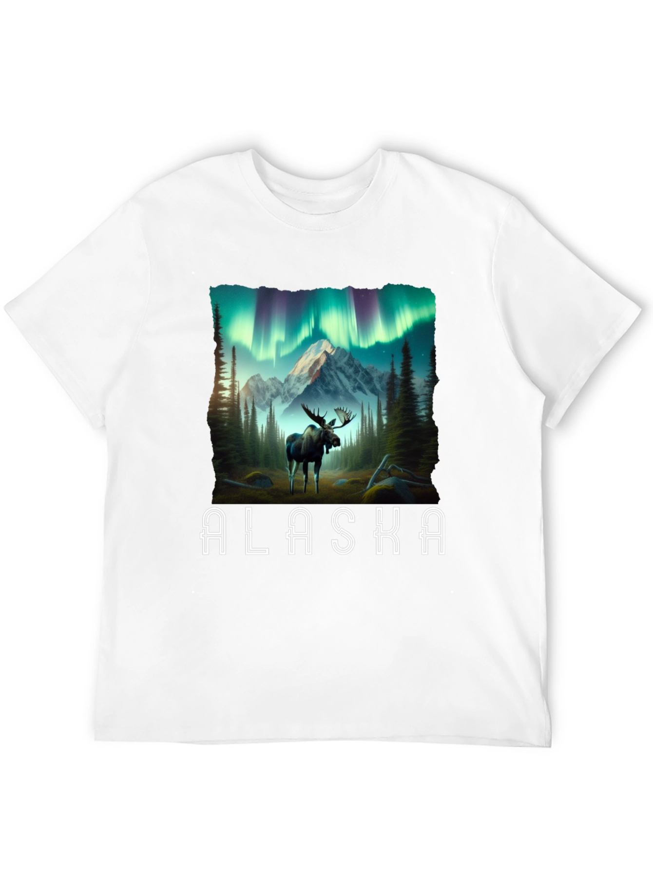 Alaska Moose T-Shirt Northern Lights Graphic Tee