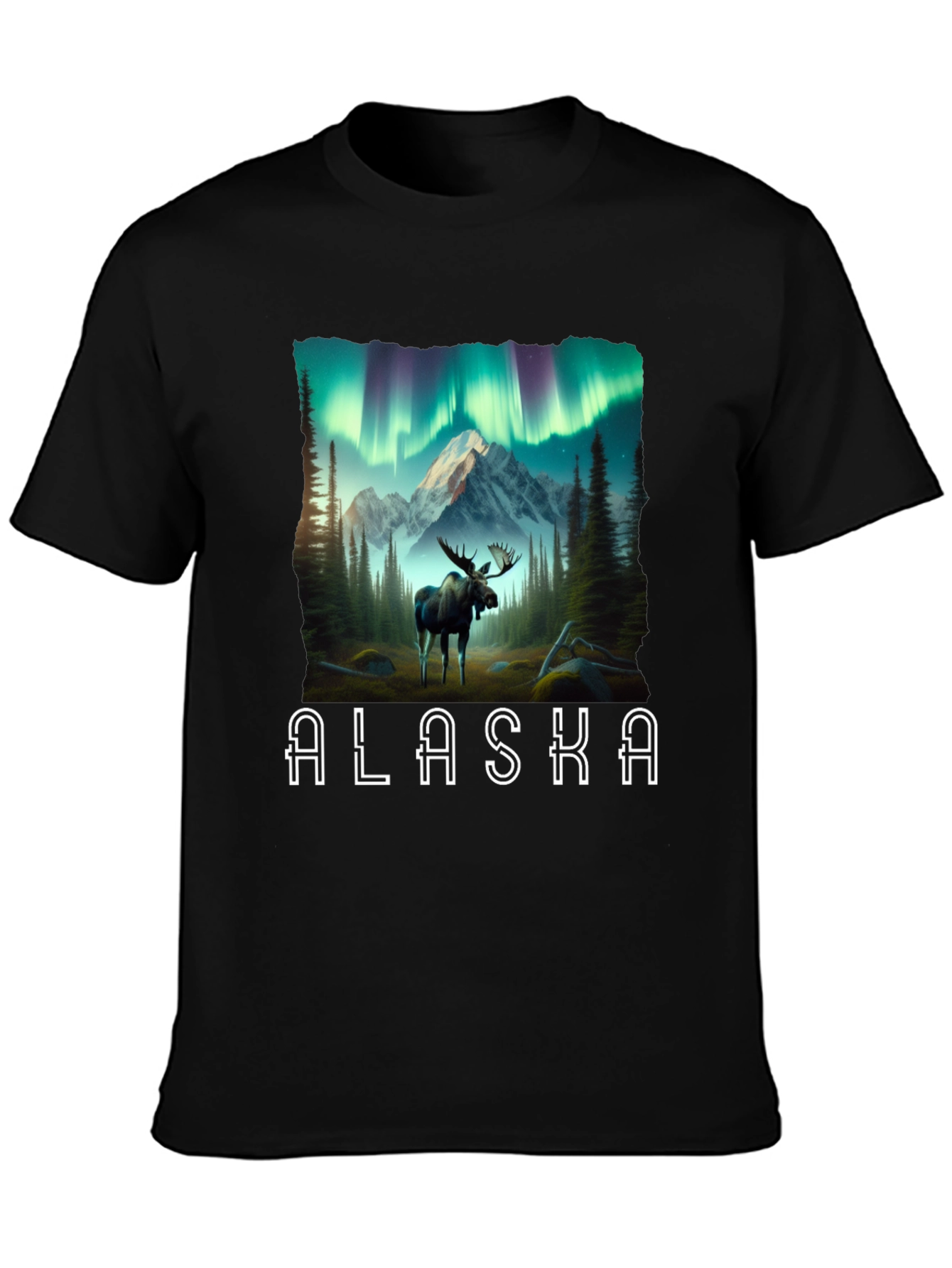 Alaska Moose T-Shirt Northern Lights Graphic Tee
