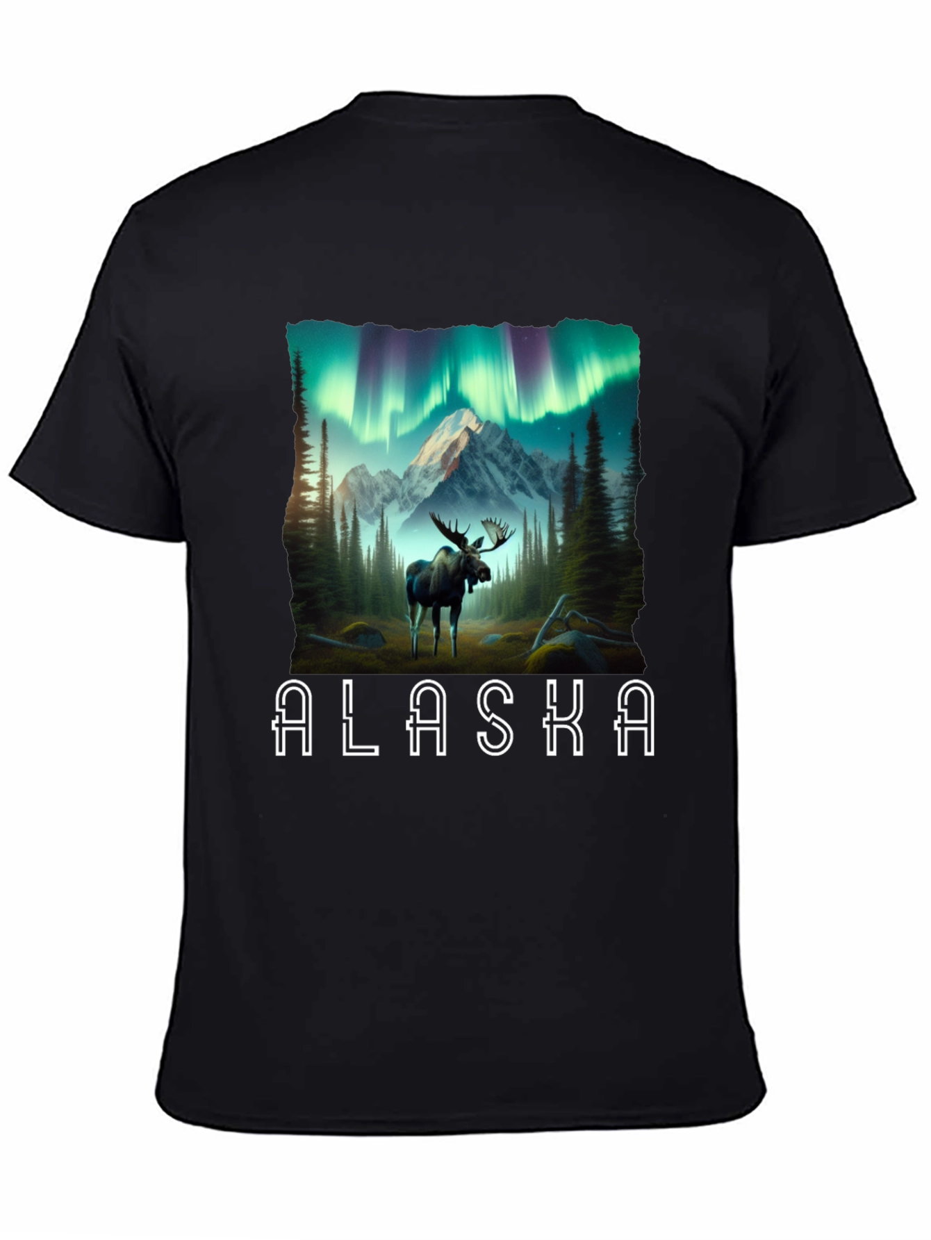 Alaska Moose T-Shirt Northern Lights Graphic Tee