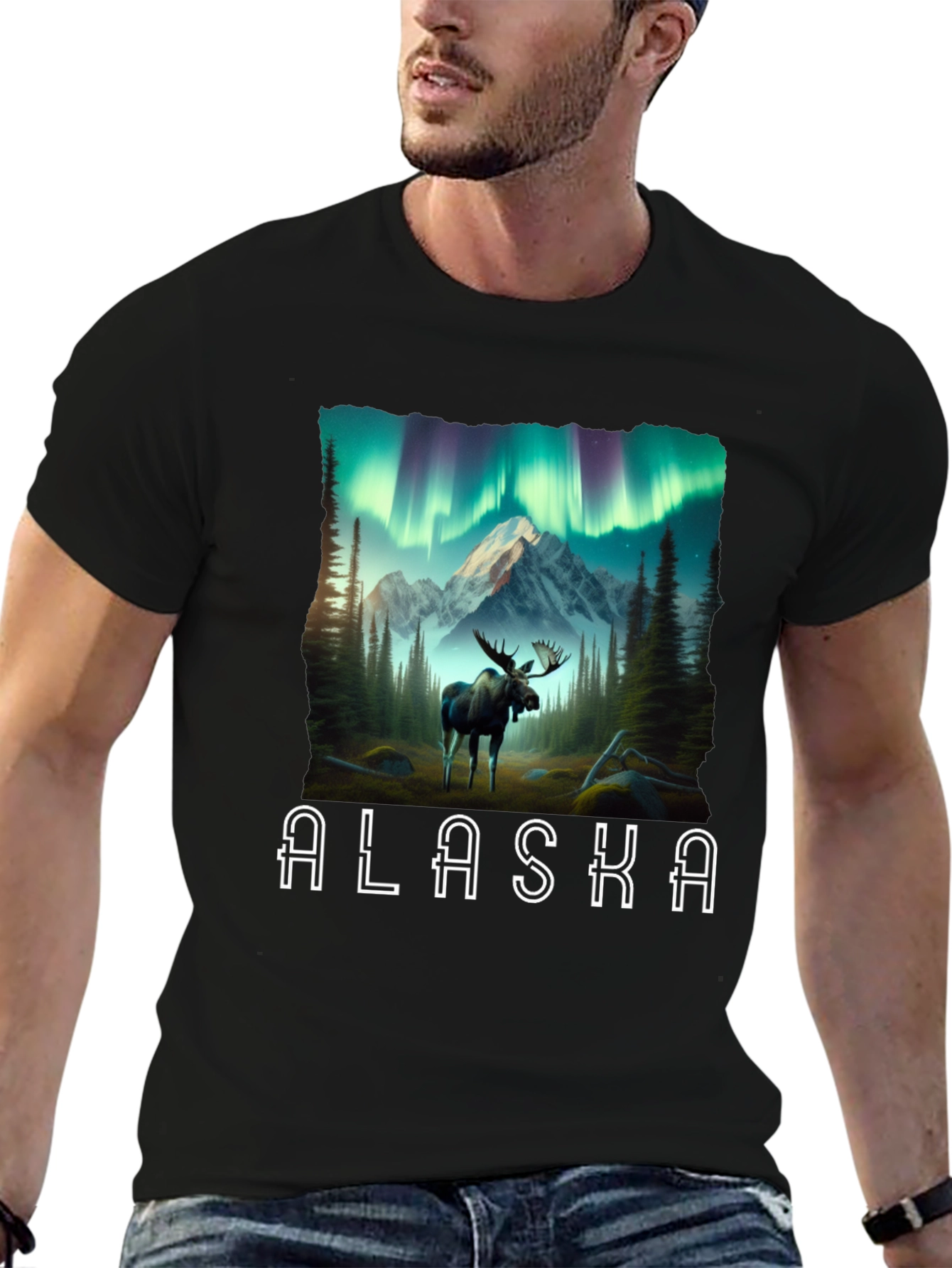 Alaska Moose T-Shirt Northern Lights Graphic Tee